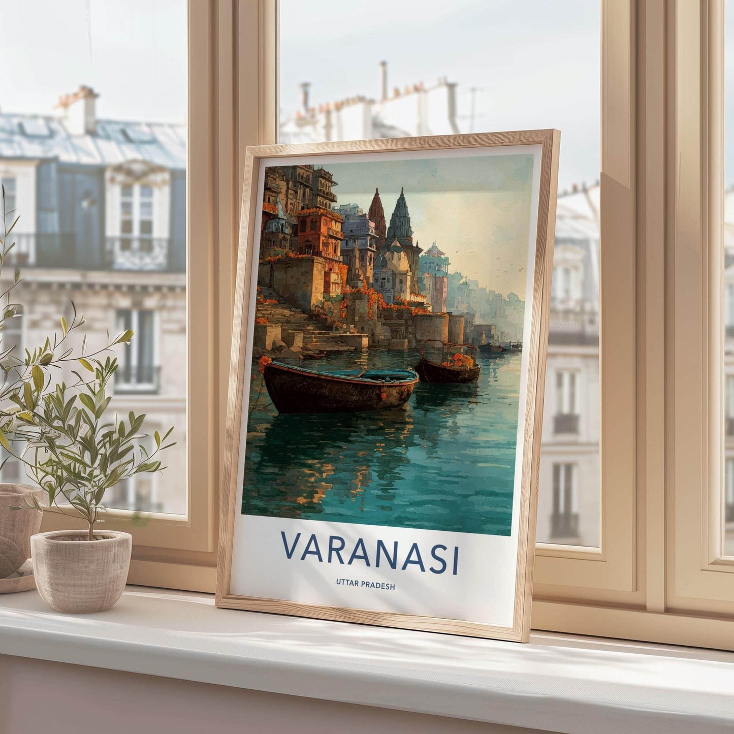Varanasi Poster - India Travel Art - Uttar Pradesh Ganges River Ghats Wall Decor