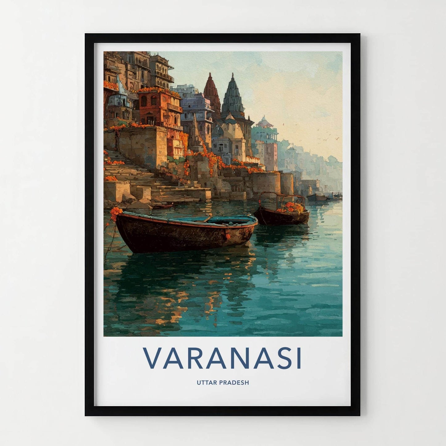 Varanasi Poster - India Travel Art - Uttar Pradesh Ganges River Ghats Wall Decor