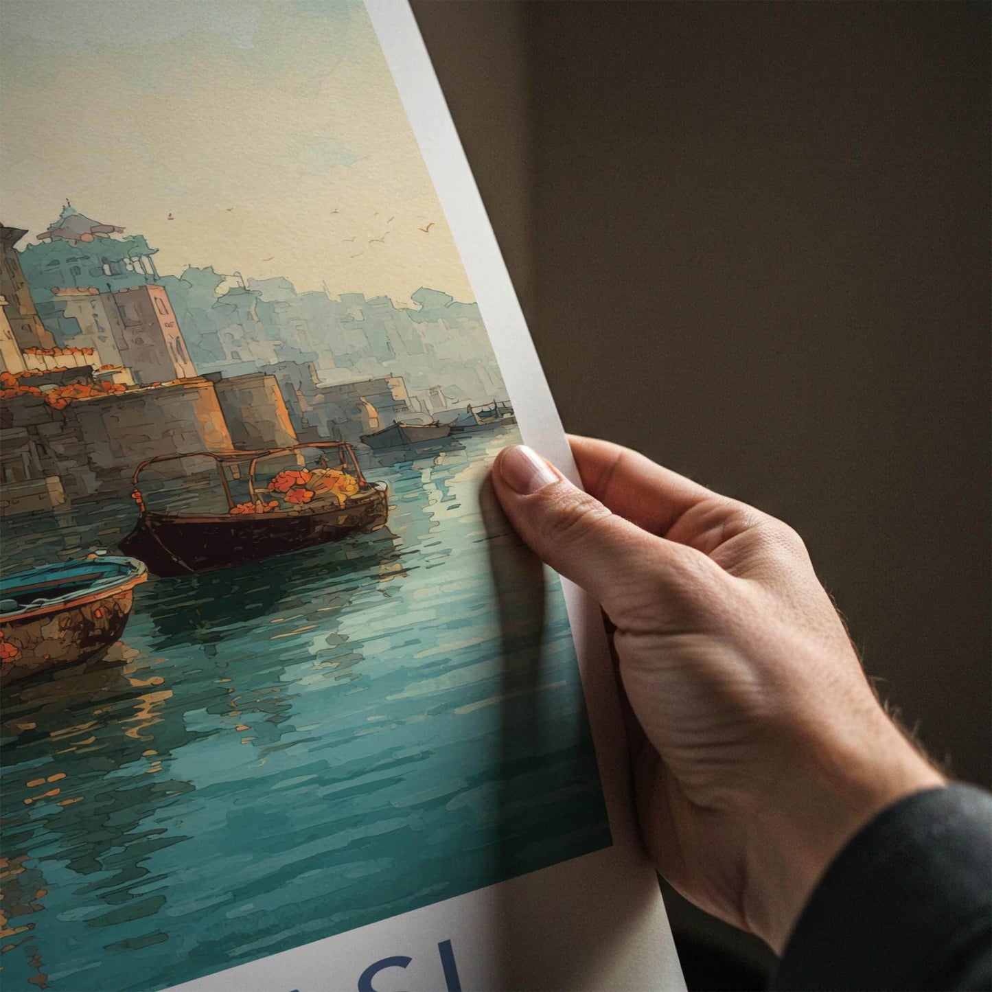 Varanasi Poster - India Travel Art - Uttar Pradesh Ganges River Ghats Wall Decor