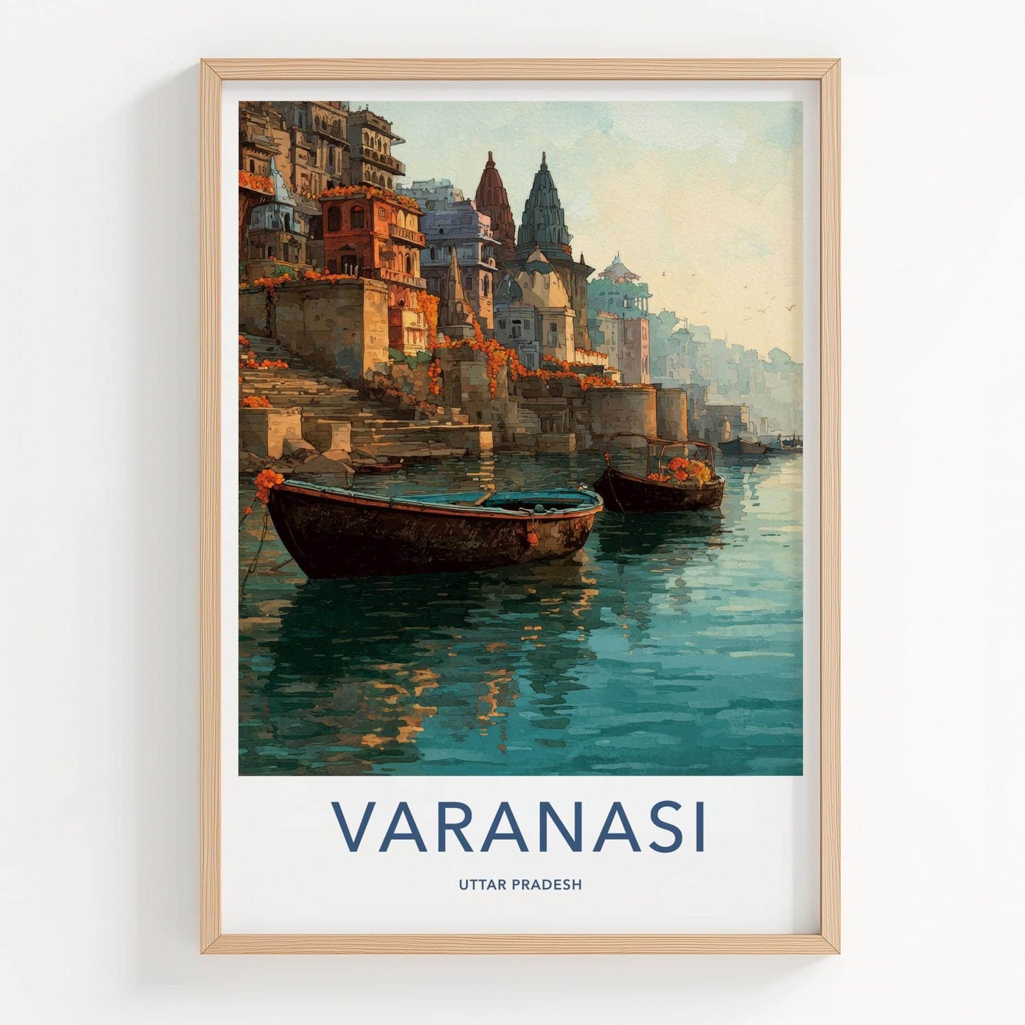 Varanasi Poster - India Travel Art - Uttar Pradesh Ganges River Ghats Wall Decor