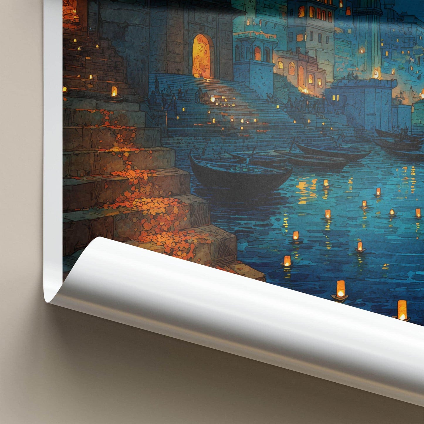 Varanasi Poster - India Travel Art - Uttar Pradesh Ghat Lights Home Decor