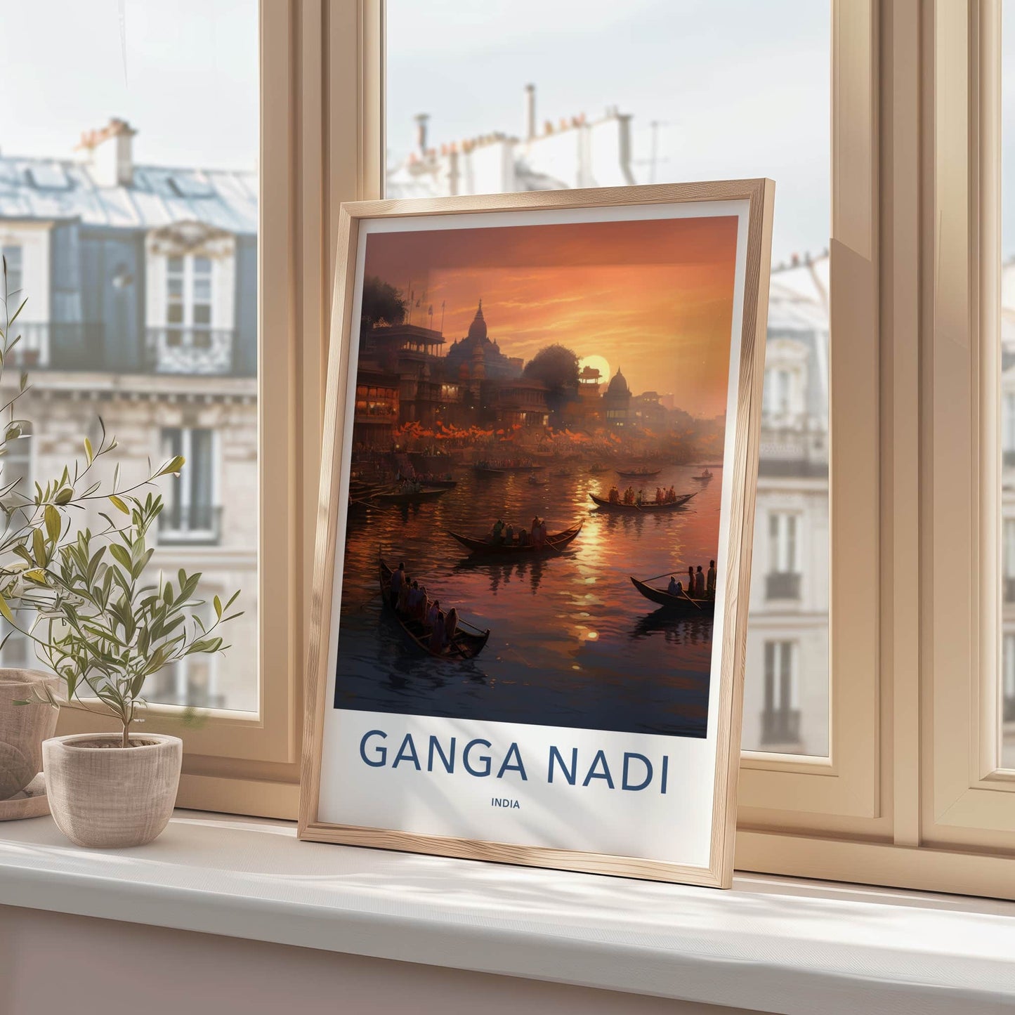 Varanasi Poster - India Travel Art - Uttar Pradesh River Sunset Home Decor