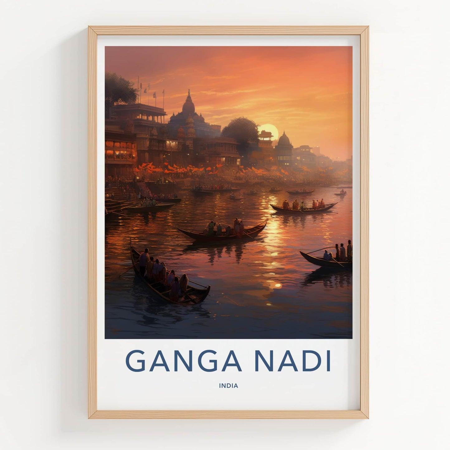 Varanasi Poster - India Travel Art - Uttar Pradesh River Sunset Home Decor