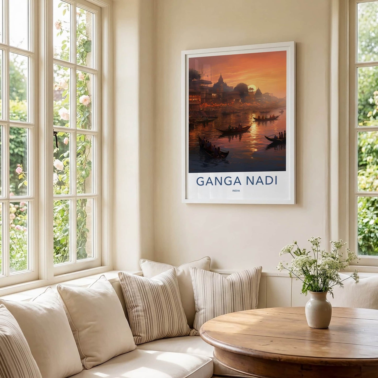 Varanasi Poster - India Travel Art - Uttar Pradesh River Sunset Home Decor