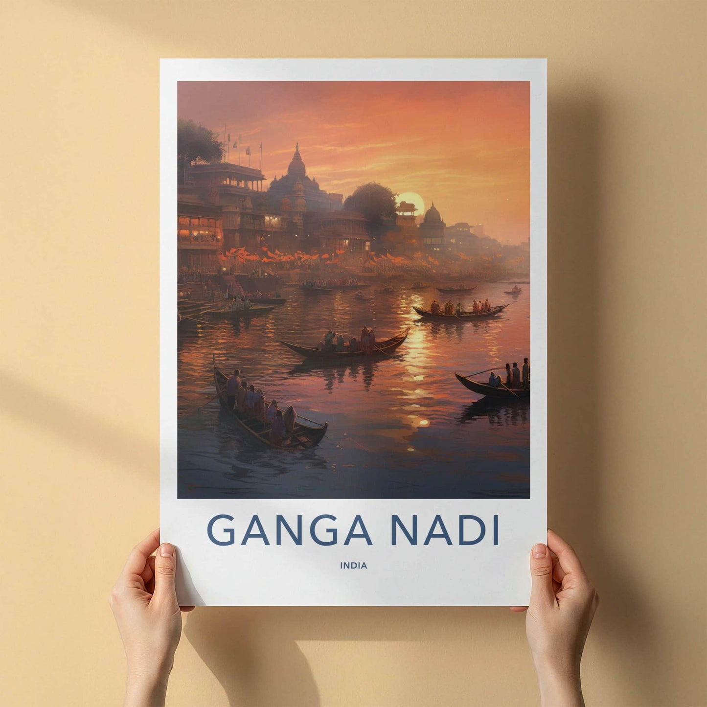 Varanasi Poster - India Travel Art - Uttar Pradesh River Sunset Home Decor