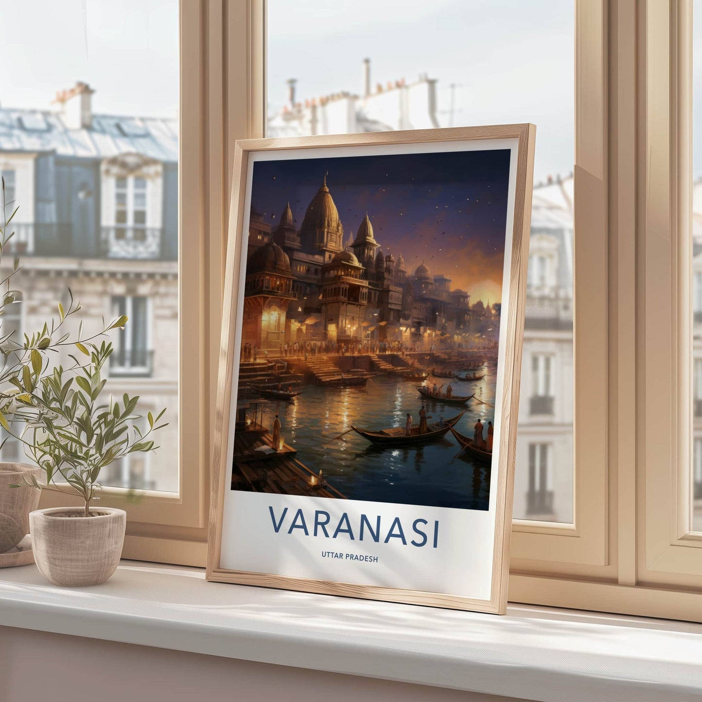 Varanasi Poster - India Wall Art - Uttar Pradesh Dusk River Ghats Gift