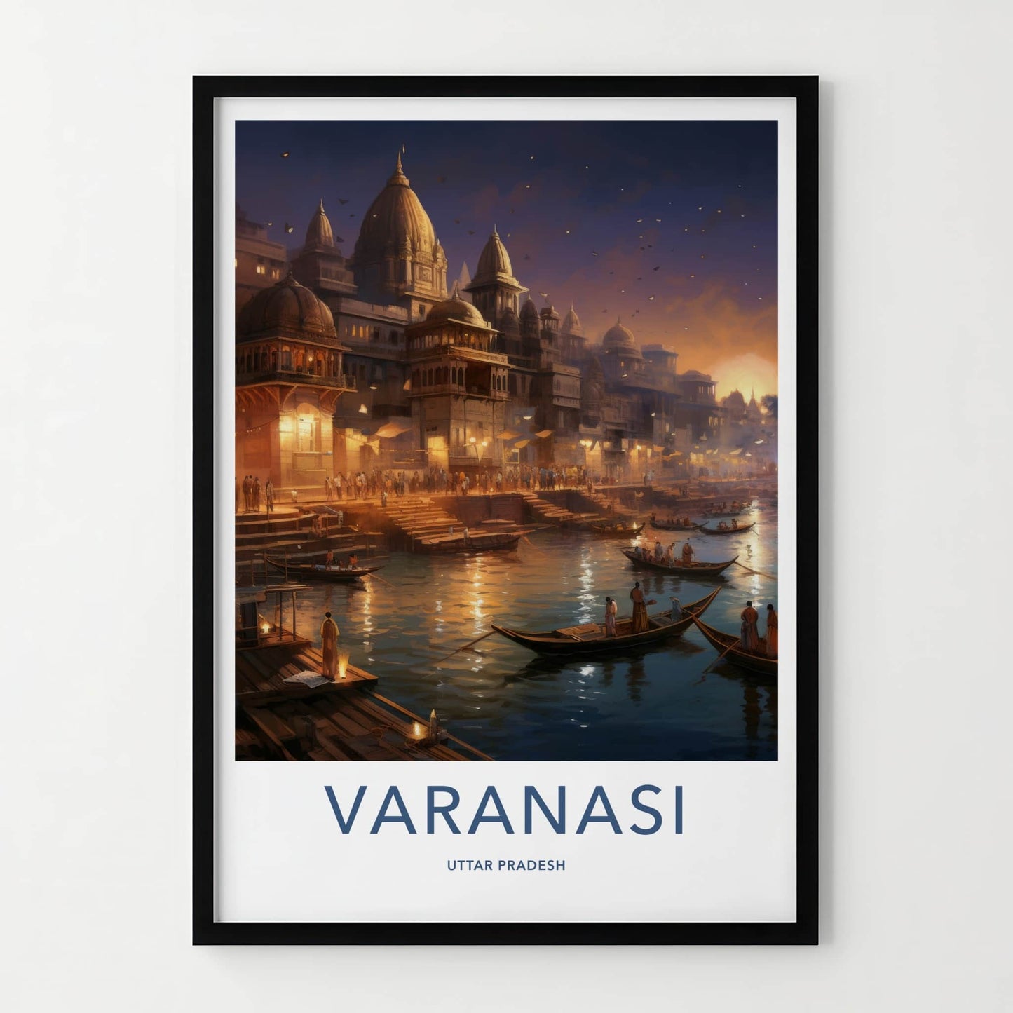 Varanasi Poster - India Wall Art - Uttar Pradesh Dusk River Ghats Gift