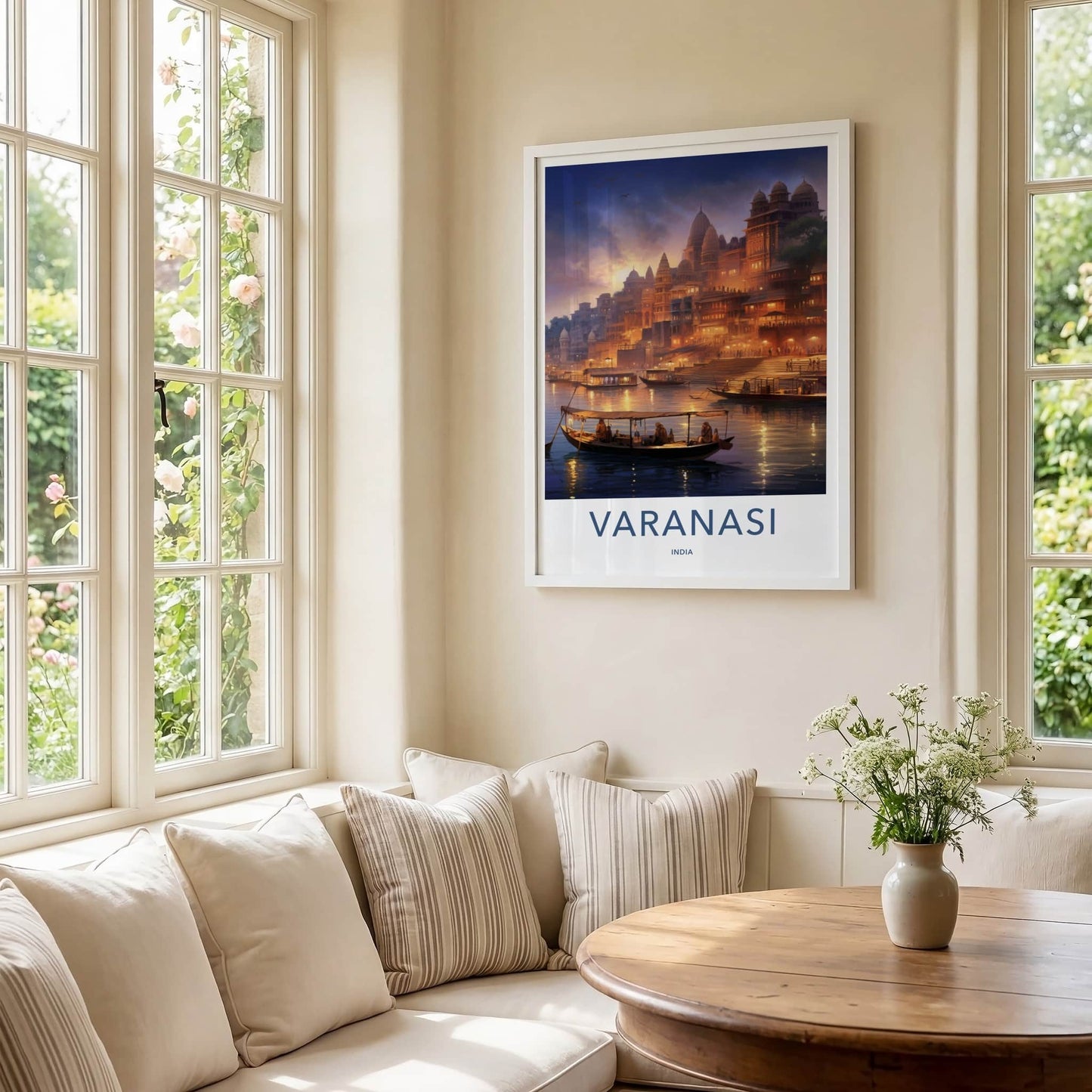 Varanasi Poster - India Wall Art - Uttar Pradesh Ghats Boats Dusk Gift