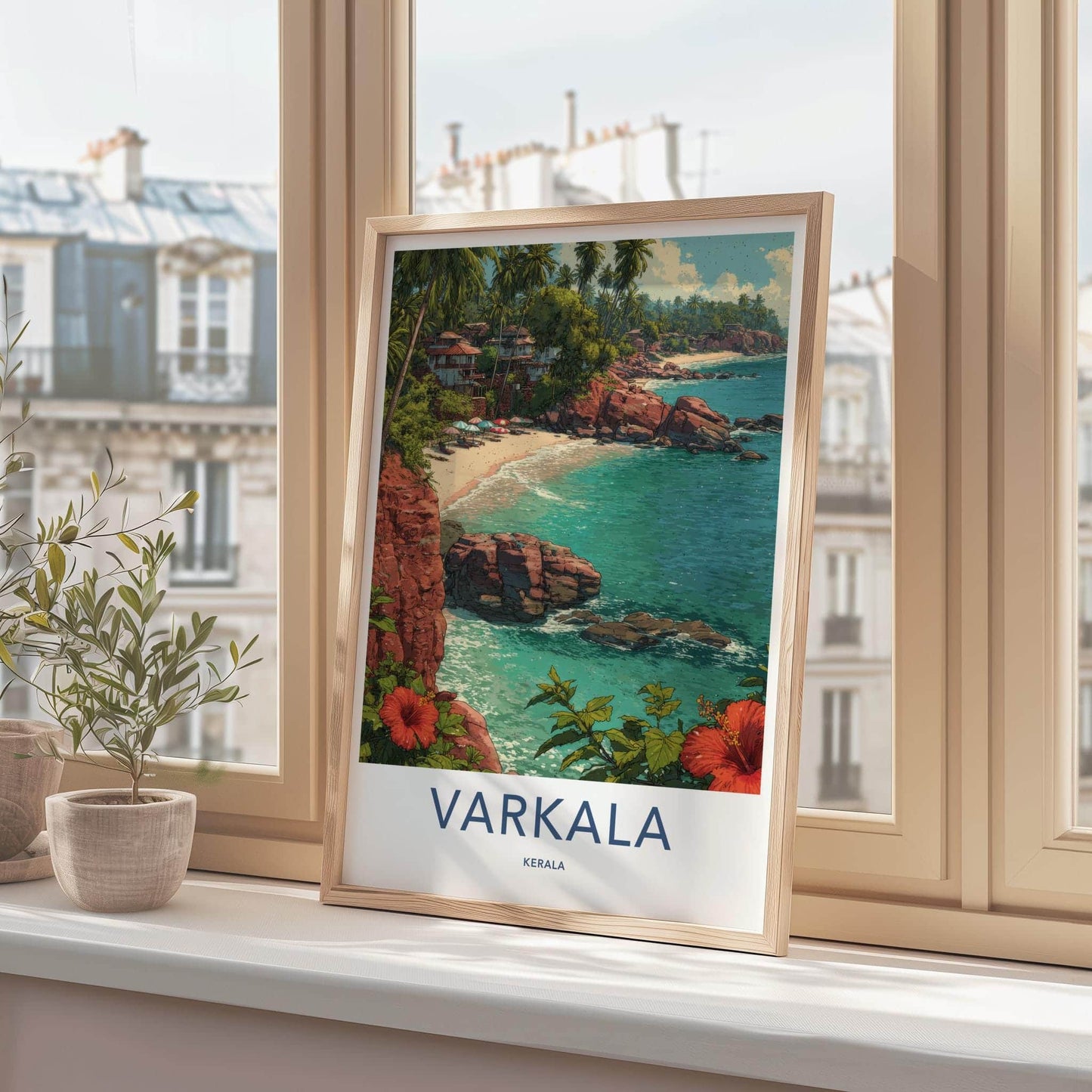 Varkala Poster - India Framed Print - Kerala Cliff Beach Framed Decor