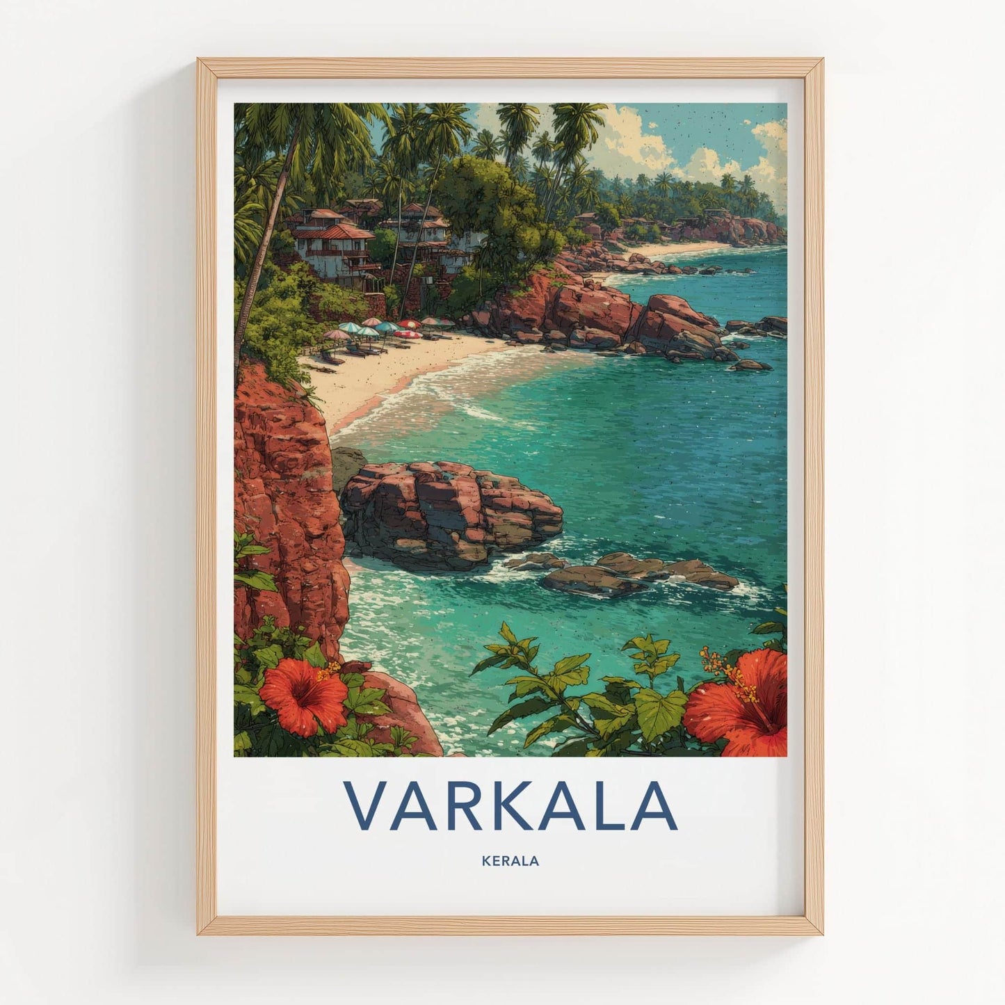 Varkala Poster - India Framed Print - Kerala Cliff Beach Framed Decor