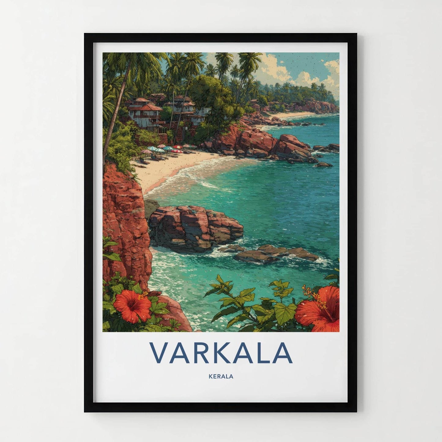 Varkala Poster - India Framed Print - Kerala Cliff Beach Framed Decor