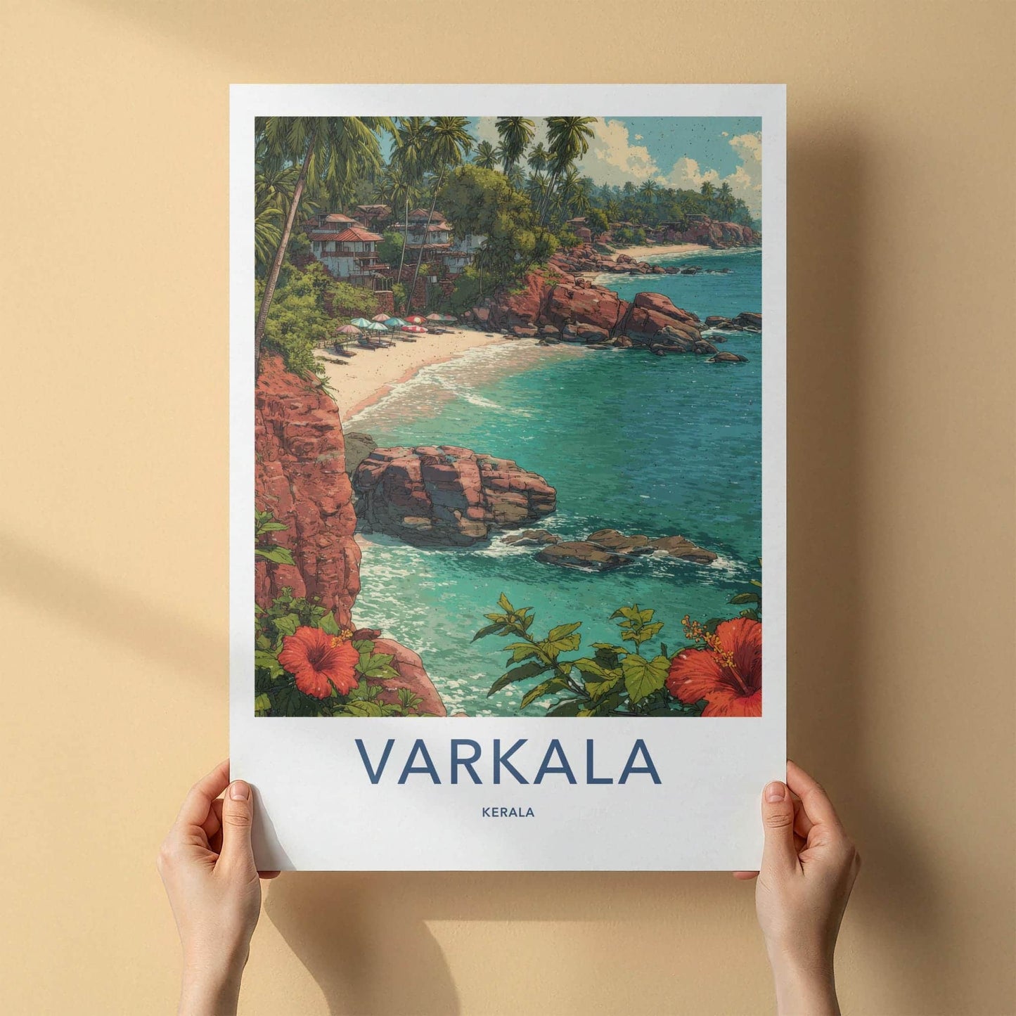 Varkala Poster - India Framed Print - Kerala Cliff Beach Framed Decor
