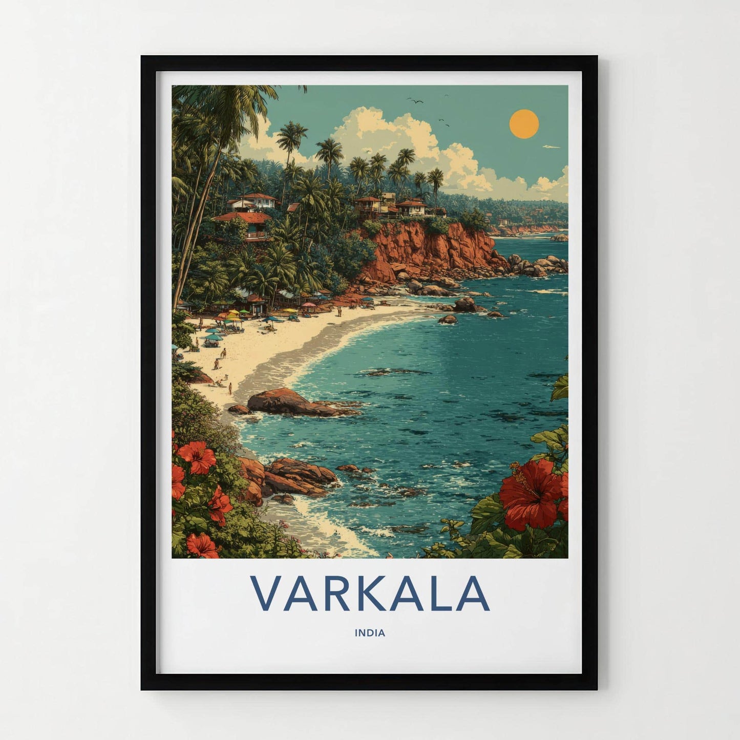 Varkala Poster - India Travel Art - Kerala Beach Cliff Palm Home Decor