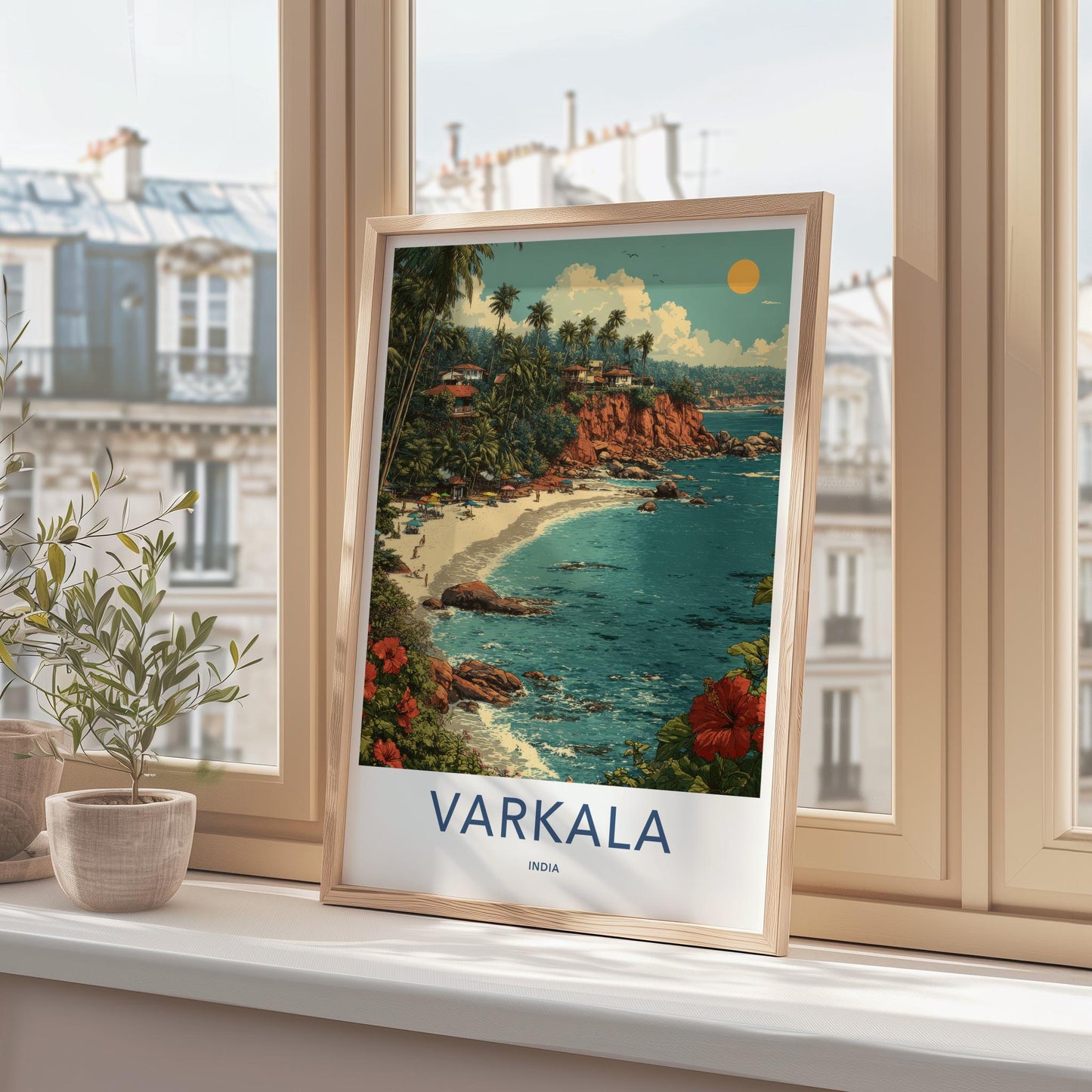 Varkala Poster - India Travel Art - Kerala Beach Cliff Palm Home Decor