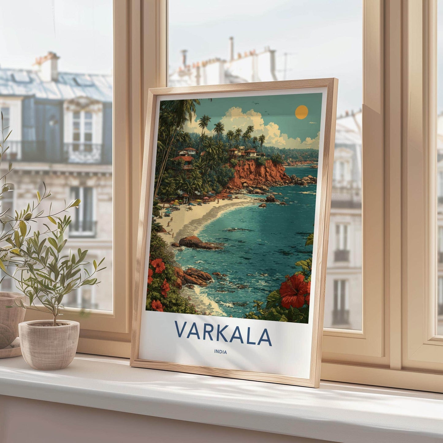 Varkala Poster - India Travel Art - Kerala Beach Cliff Palm Home Decor
