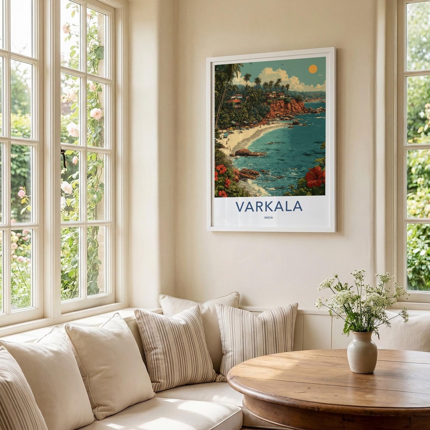 Varkala Poster - India Travel Art - Kerala Beach Cliff Palm Home Decor