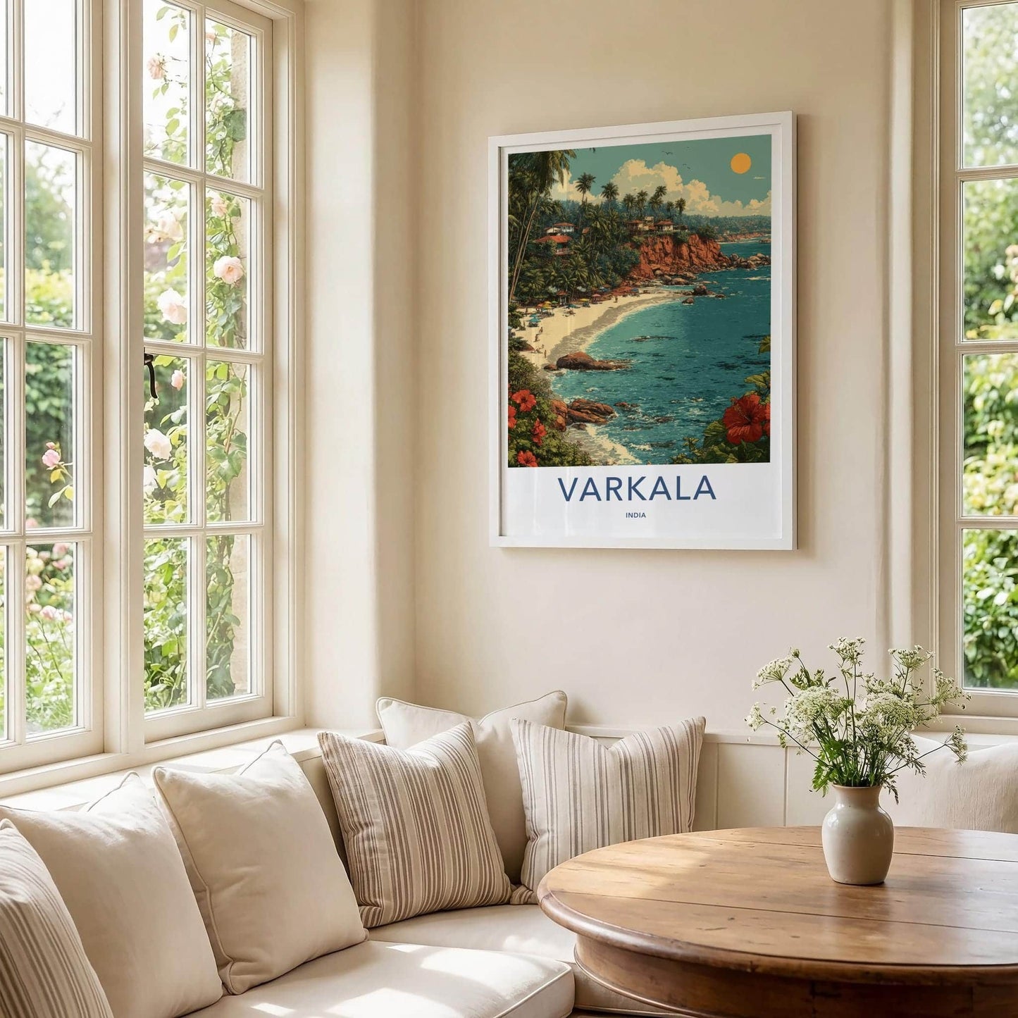 Varkala Poster - India Travel Art - Kerala Beach Cliff Palm Home Decor