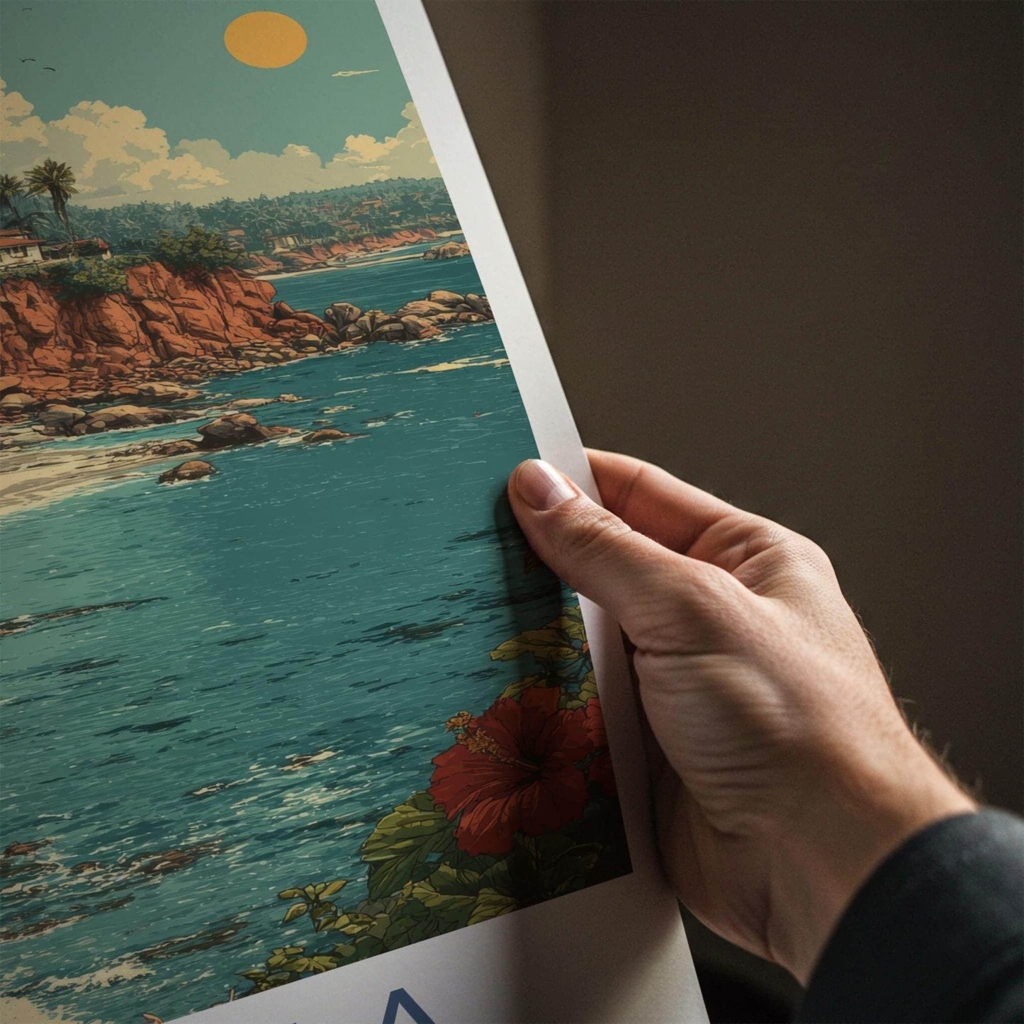 Varkala Poster - India Travel Art - Kerala Beach Cliff Palm Home Decor