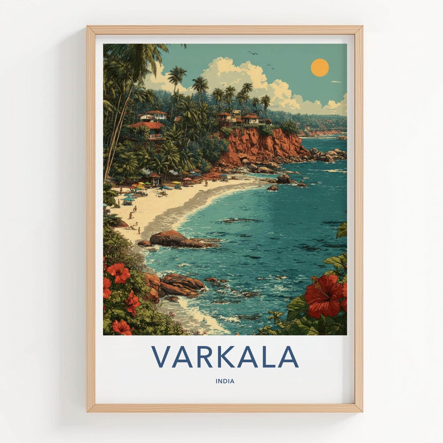 Varkala Poster - India Travel Art - Kerala Beach Cliff Palm Home Decor