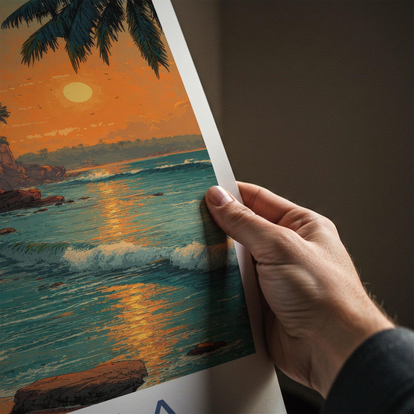 Varkala Poster - India Travel Art - Kerala Cliffs Beach Sunset Wall Decor