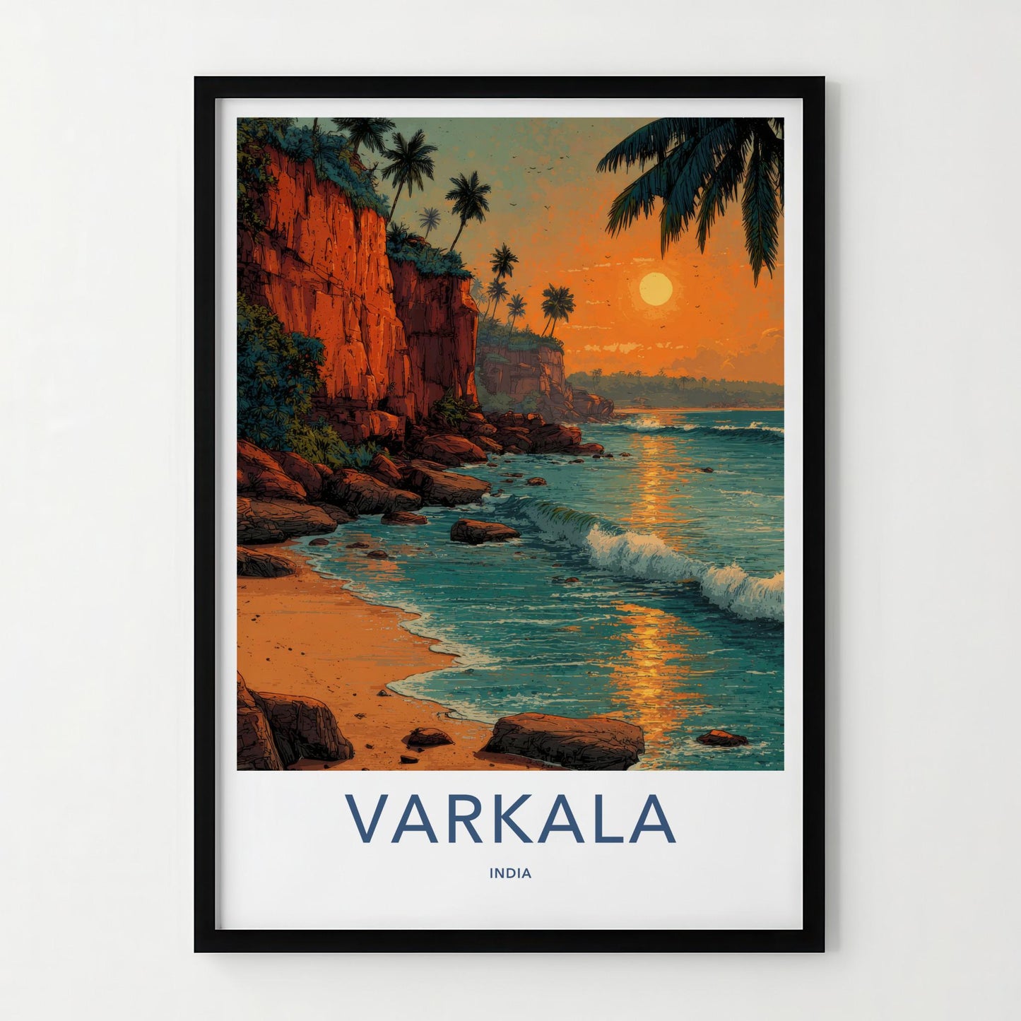 Varkala Poster - India Travel Art - Kerala Cliffs Beach Sunset Wall Decor