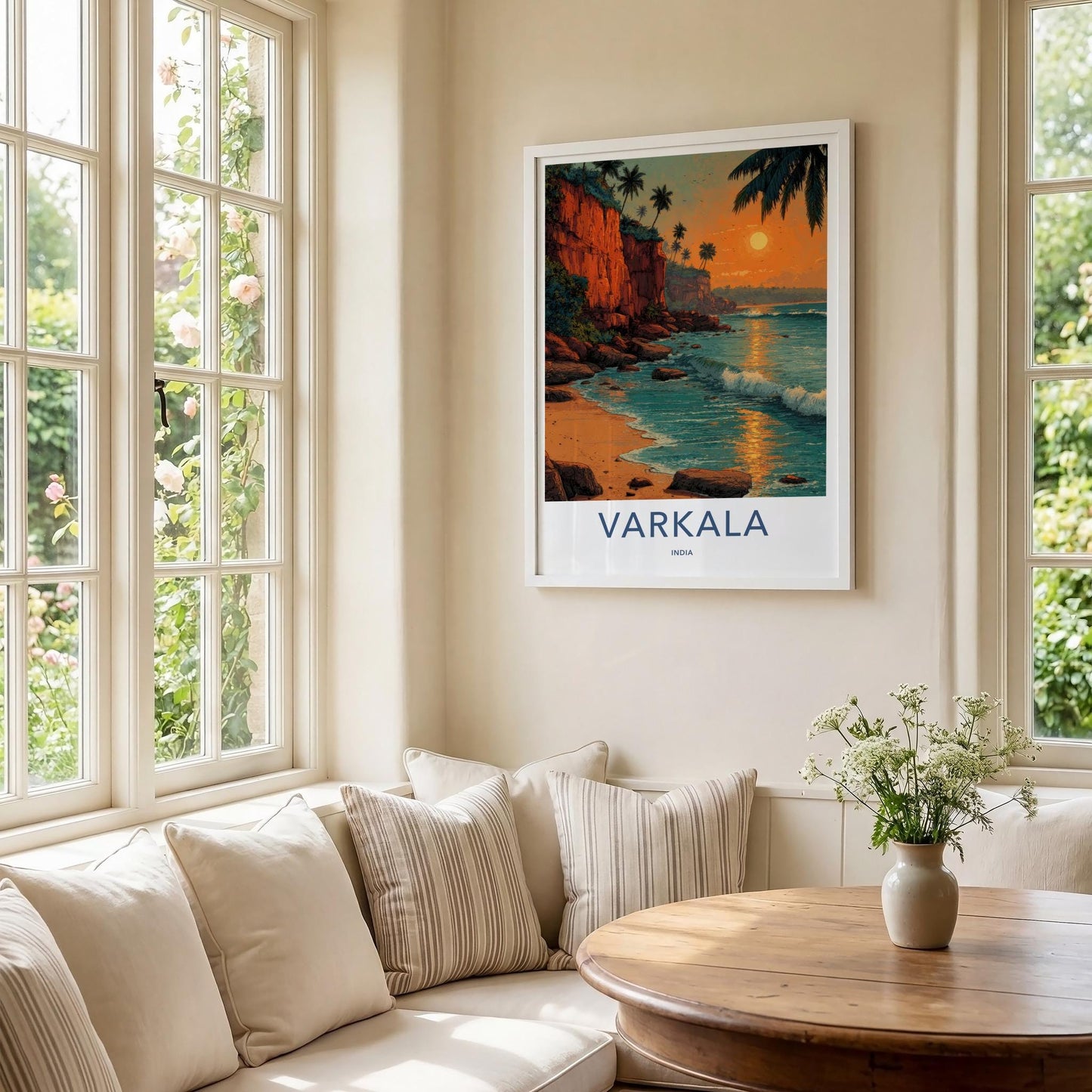 Varkala Poster - India Travel Art - Kerala Cliffs Beach Sunset Wall Decor