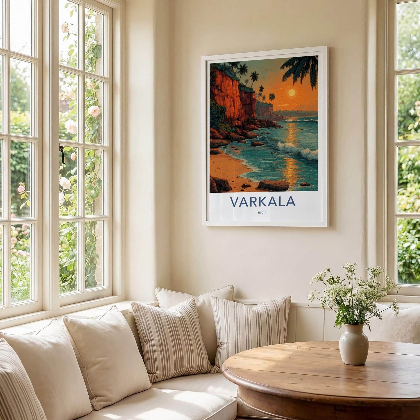 Varkala Poster - India Travel Art - Kerala Cliffs Beach Sunset Wall Decor