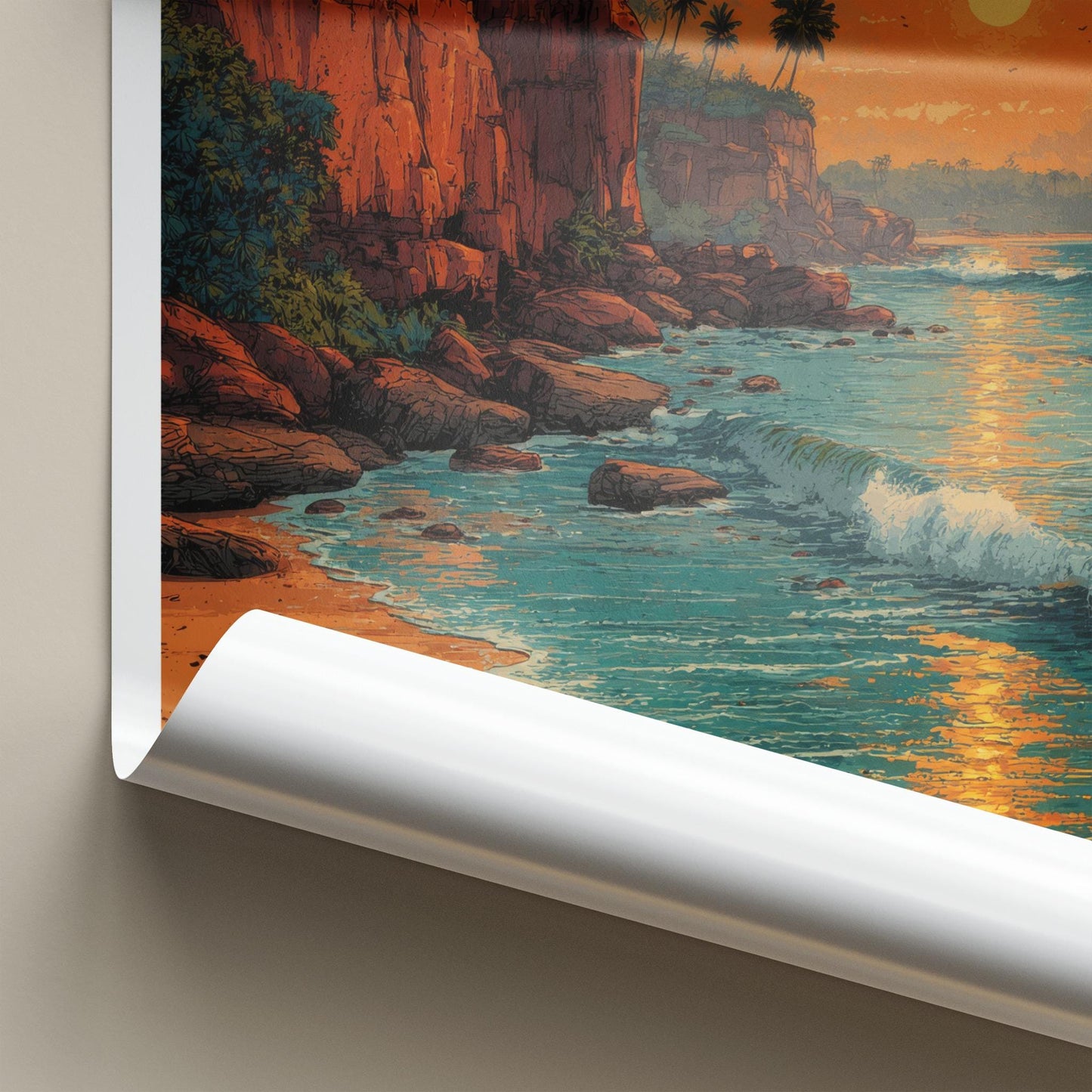Varkala Poster - India Travel Art - Kerala Cliffs Beach Sunset Wall Decor
