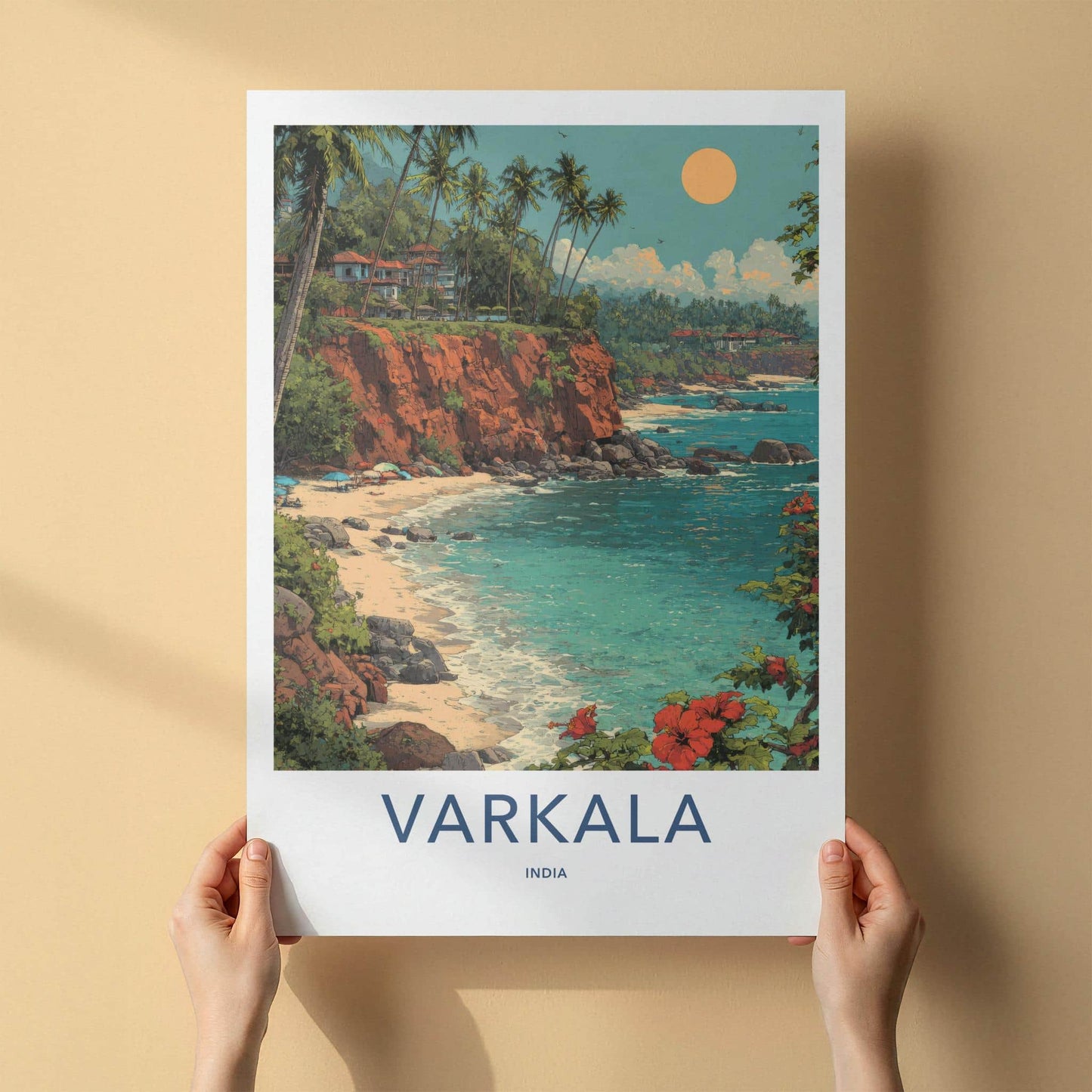 Varkala Poster - India Travel Art - Kerala Tropical Cliff Beach Home Decor