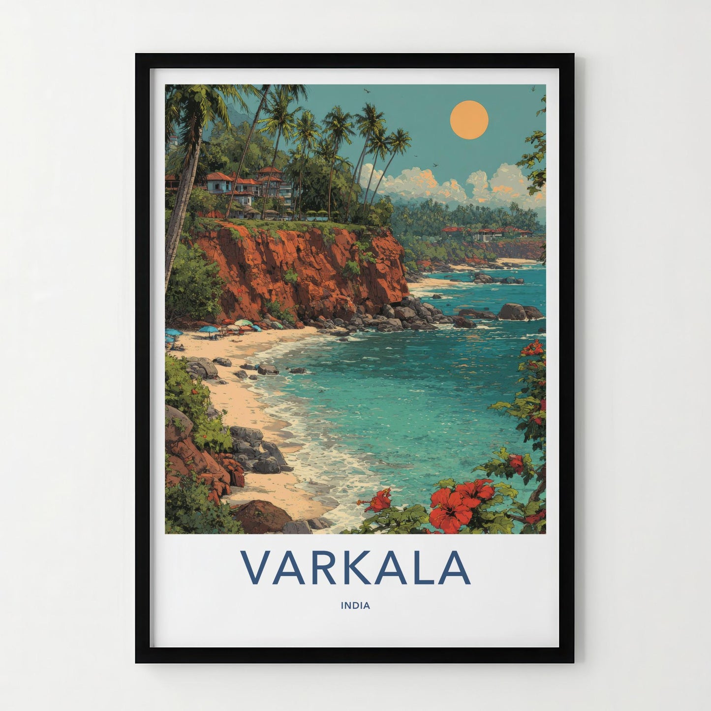 Varkala Poster - India Travel Art - Kerala Tropical Cliff Beach Home Decor
