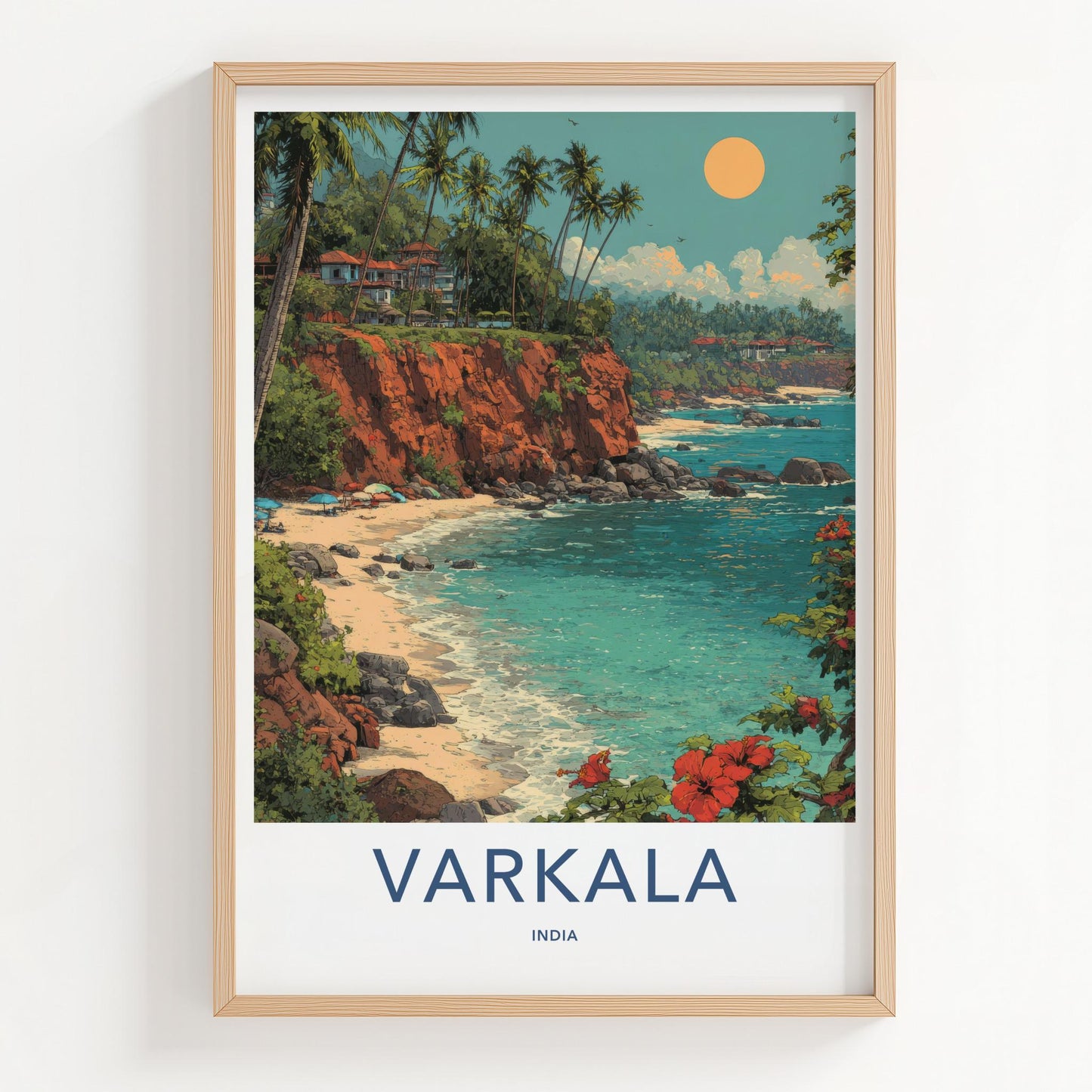 Varkala Poster - India Travel Art - Kerala Tropical Cliff Beach Home Decor