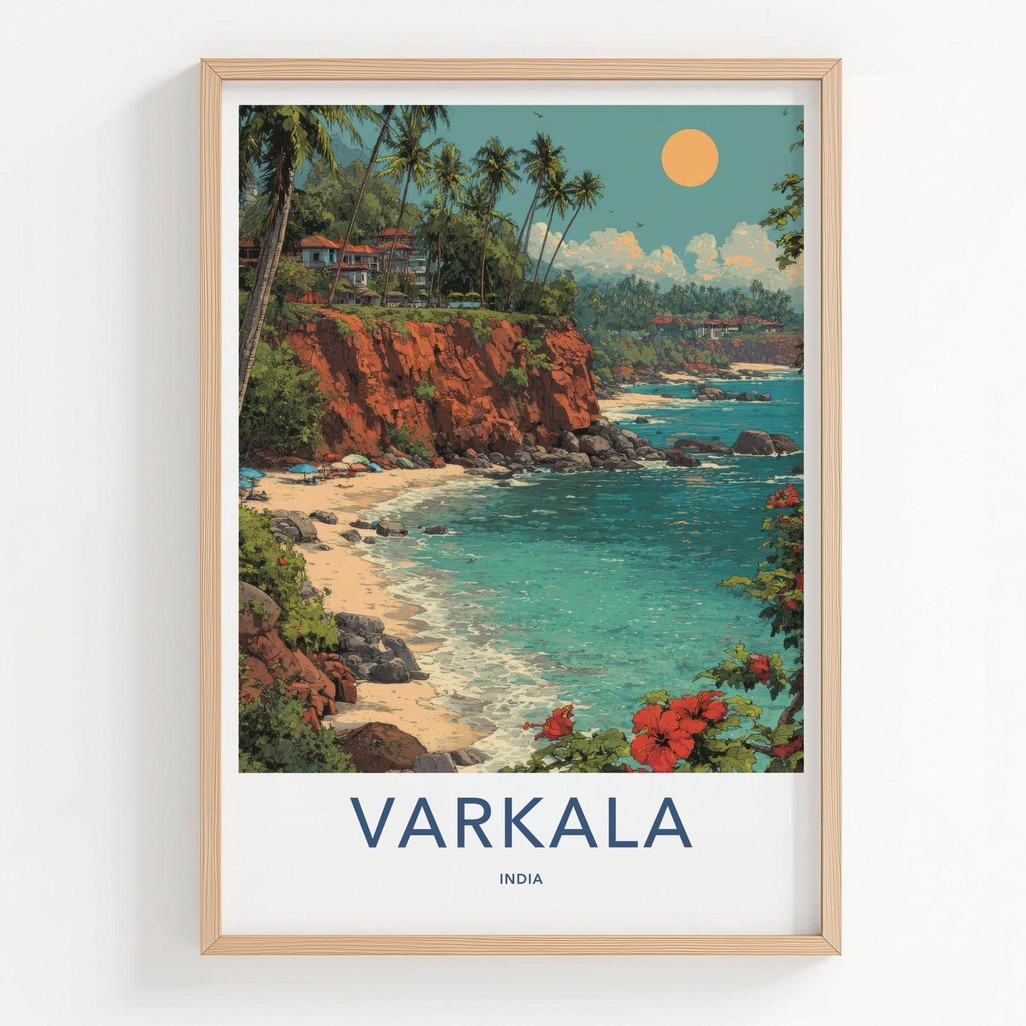 Varkala Poster - India Travel Art - Kerala Tropical Cliff Beach Home Decor