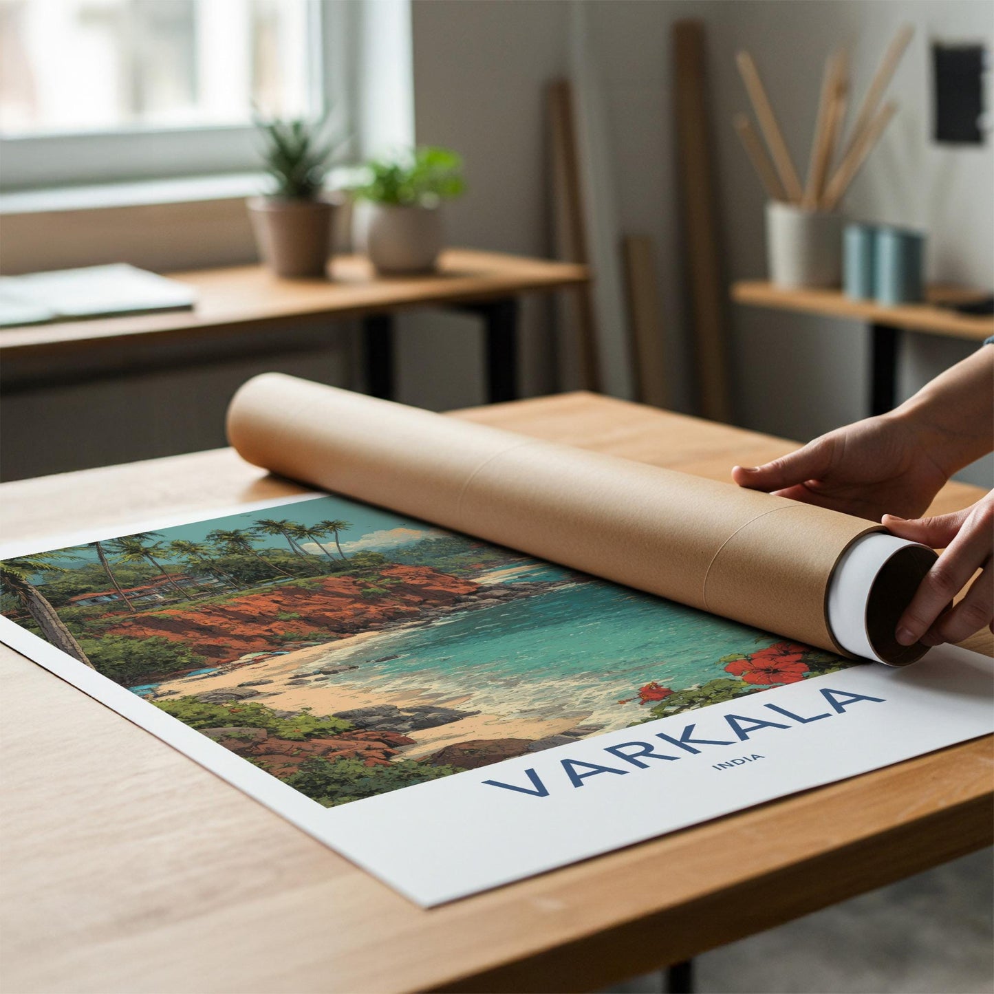 Varkala Poster - India Travel Art - Kerala Tropical Cliff Beach Home Decor