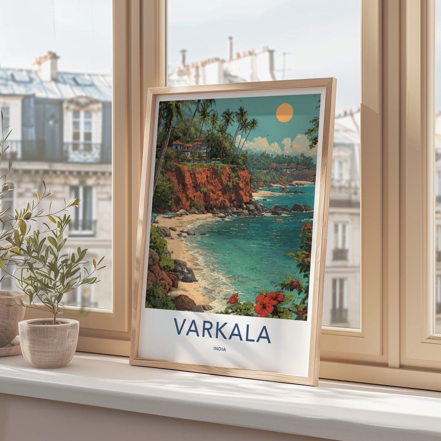 Varkala Poster - India Travel Art - Kerala Tropical Cliff Beach Home Decor
