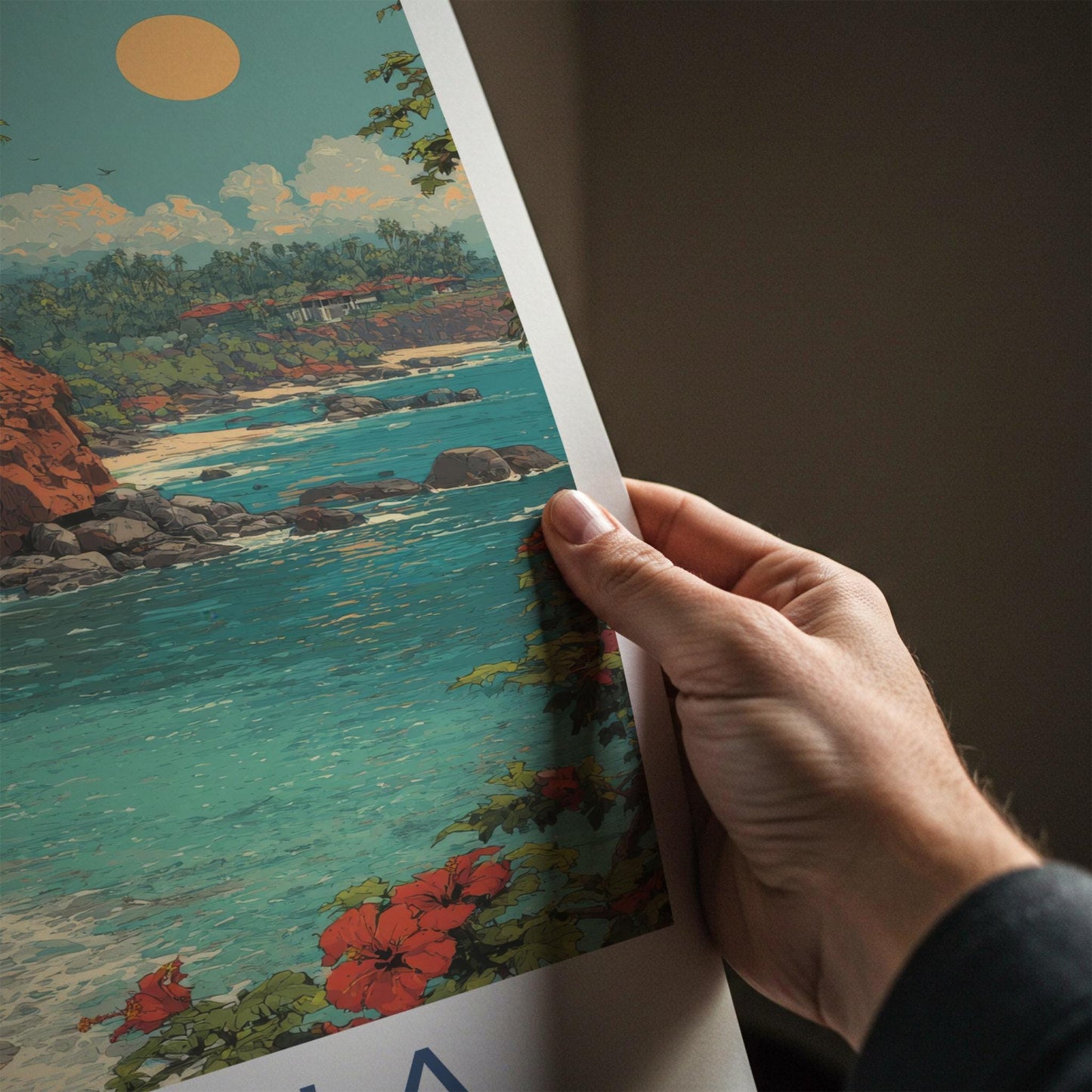Varkala Poster - India Travel Art - Kerala Tropical Cliff Beach Home Decor