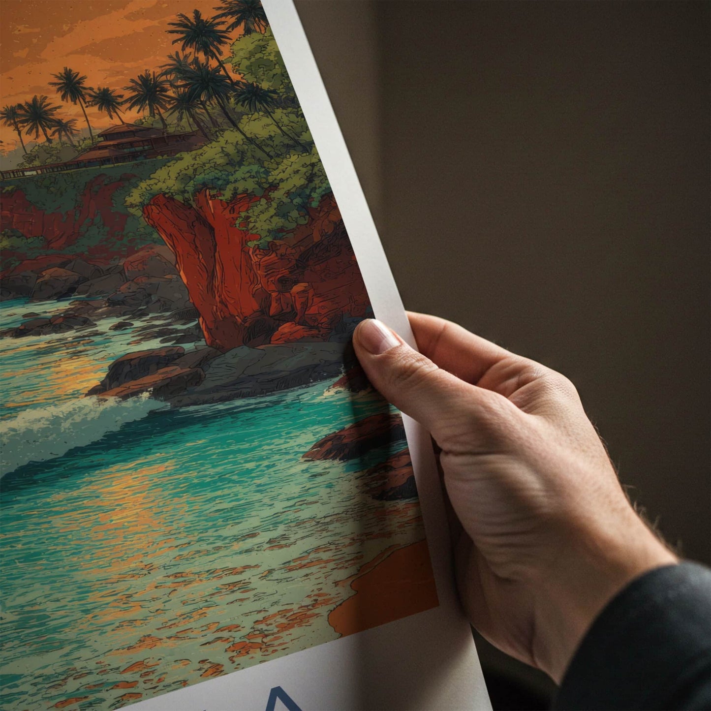 Varkala Poster - India Travel Print - Cliffside Palms Sunset Home Decor
