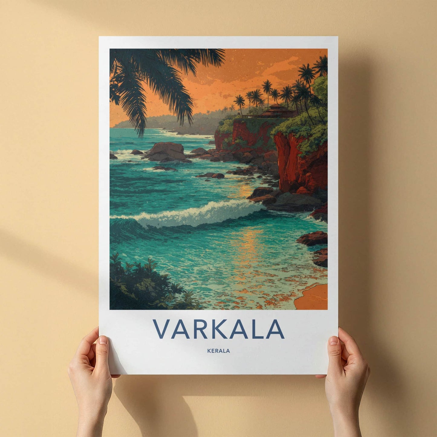 Varkala Poster - India Travel Print - Cliffside Palms Sunset Home Decor