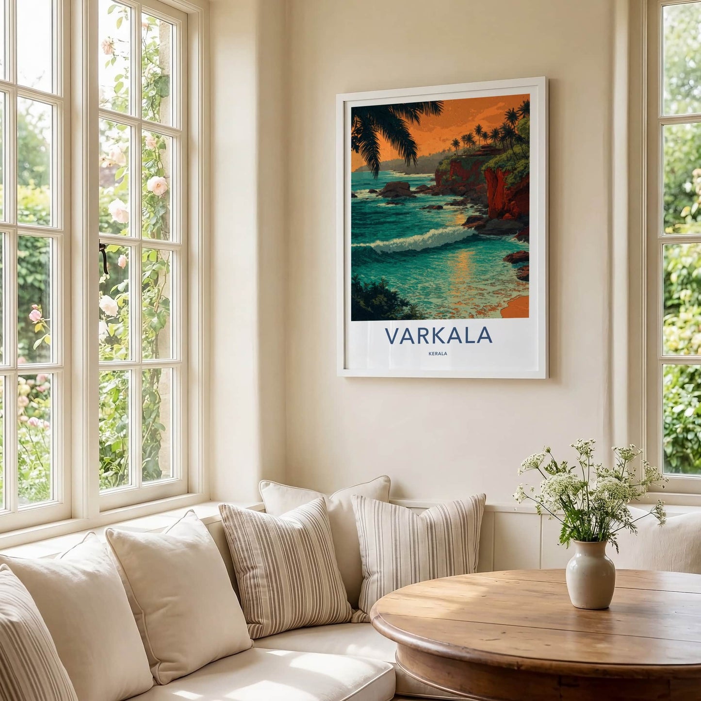Varkala Poster - India Travel Print - Cliffside Palms Sunset Home Decor