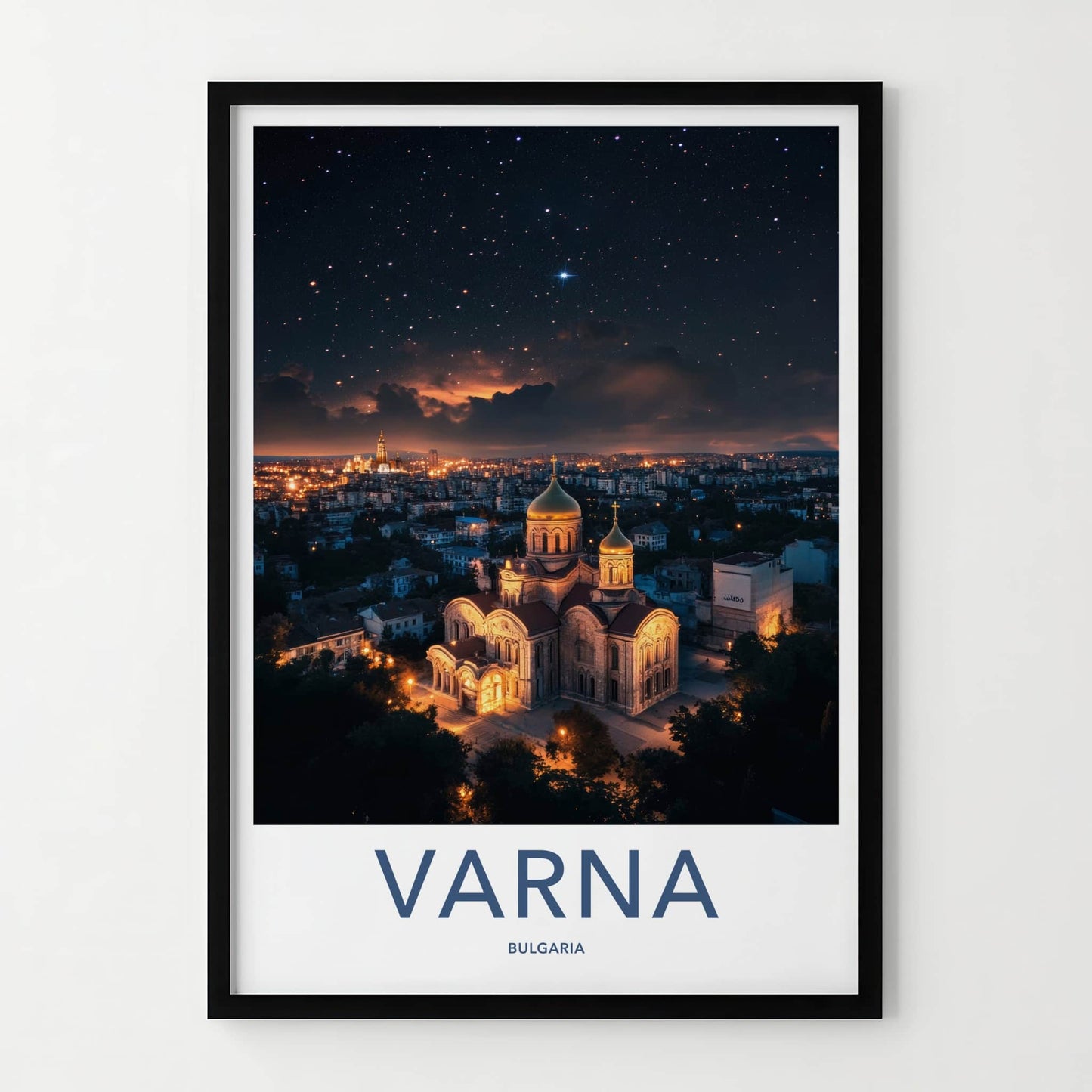 Varna Poster - Bulgaria Wall Art - Orthodox Cathedral Night Home Decor