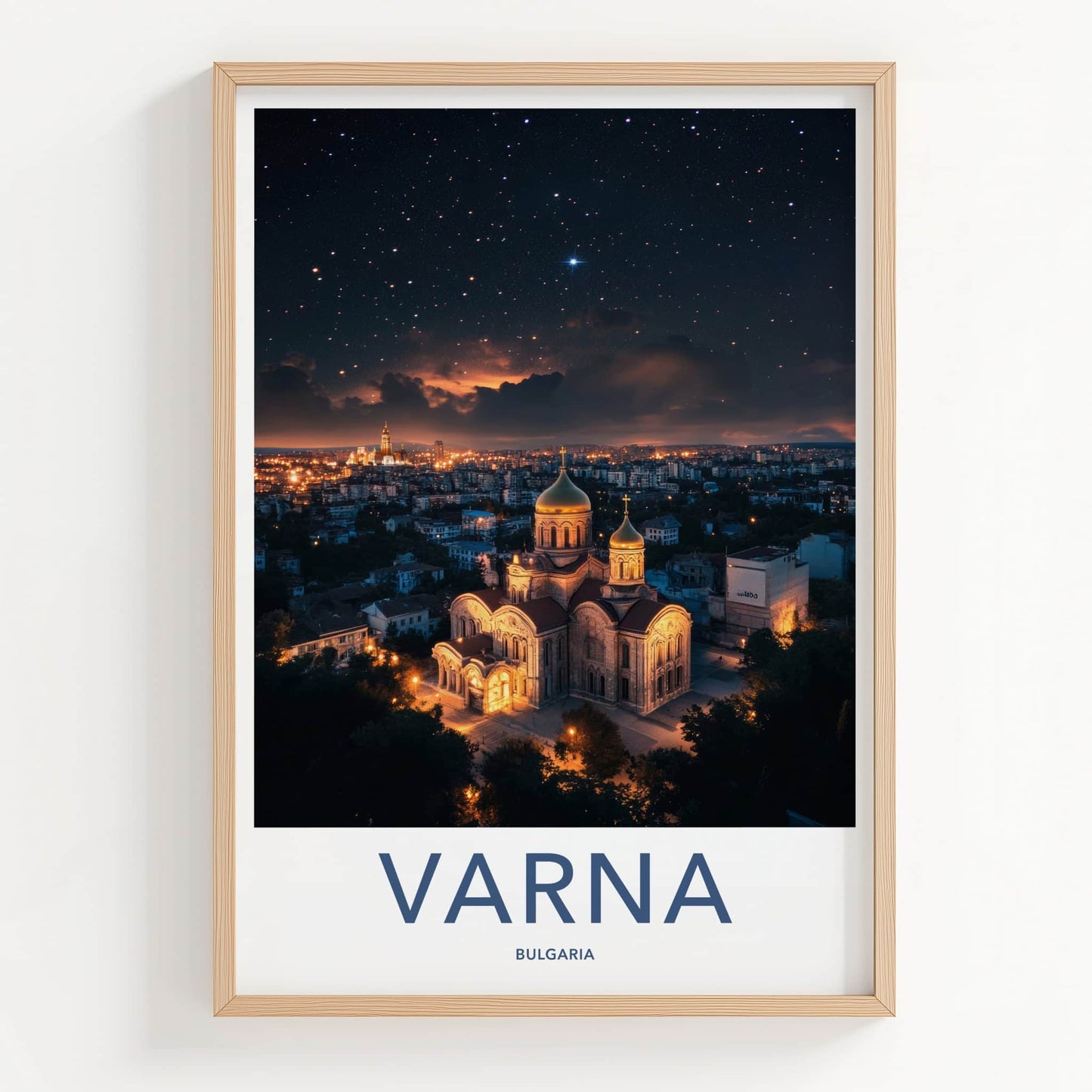 Varna Poster - Bulgaria Wall Art - Orthodox Cathedral Night Home Decor