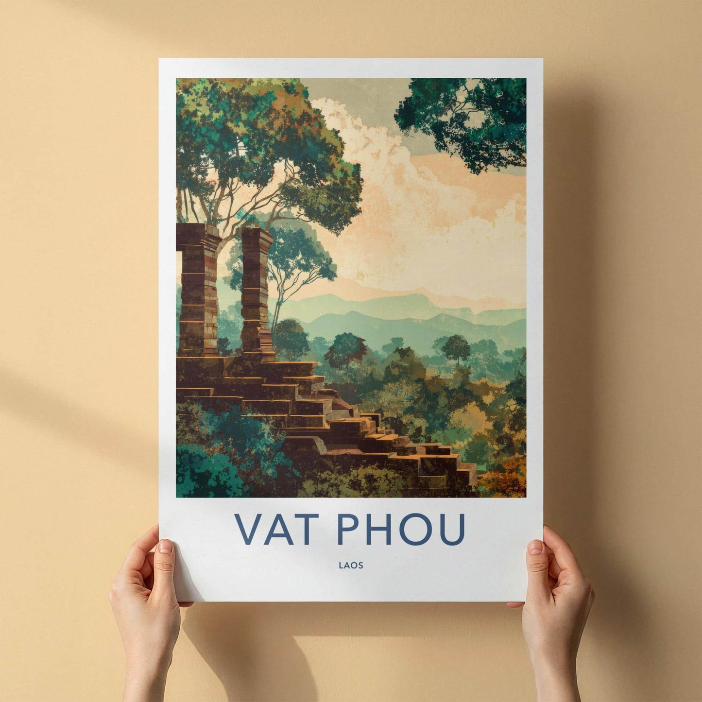 Vat Phou Poster - Laos Travel Art - Ancient Ruin Steps Wall Decor