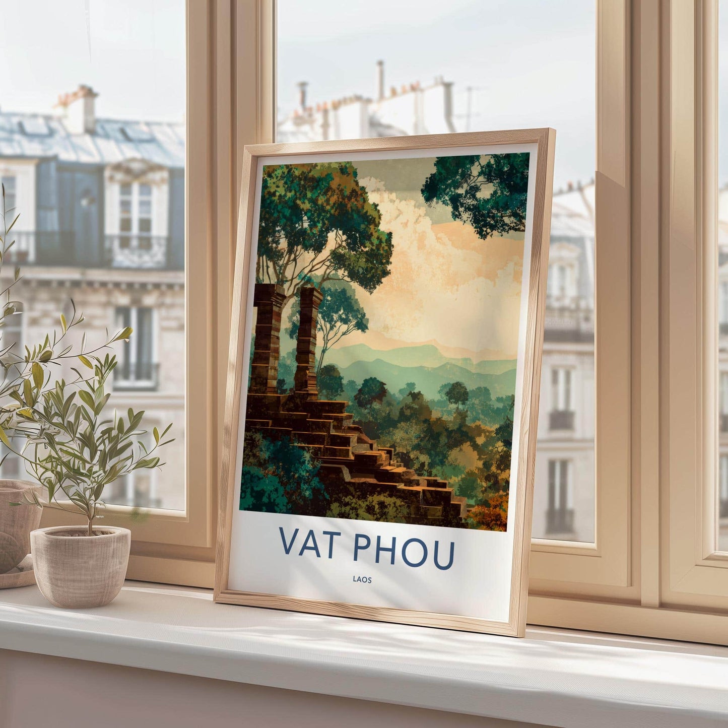 Vat Phou Poster - Laos Travel Art - Ancient Ruin Steps Wall Decor