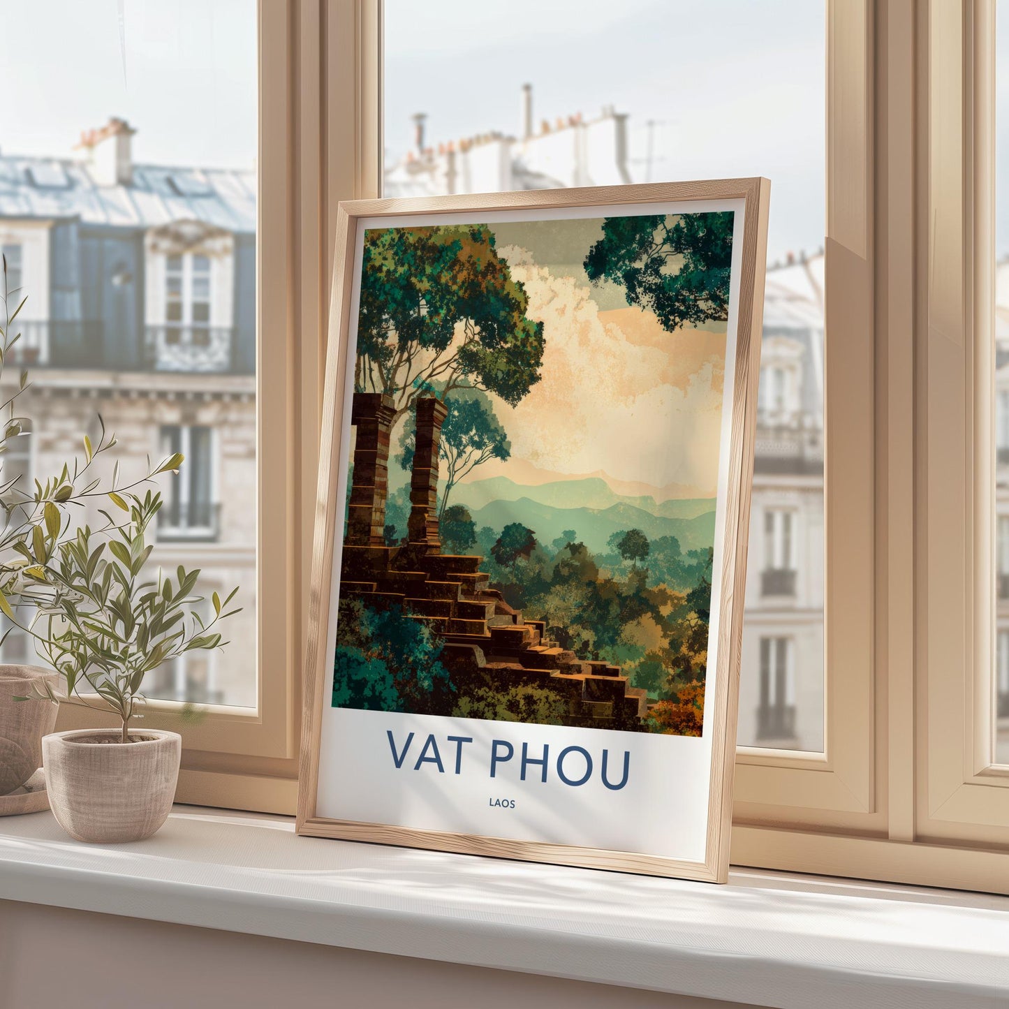 Vat Phou Poster - Laos Travel Art - Ancient Ruin Steps Wall Decor