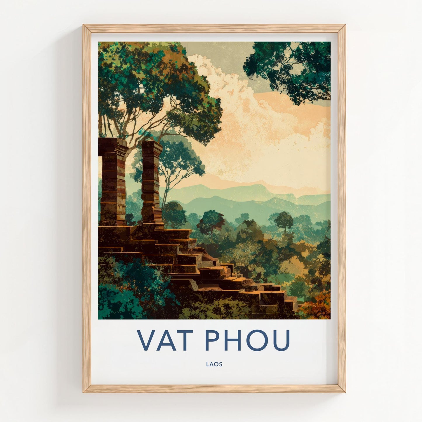 Vat Phou Poster - Laos Travel Art - Ancient Ruin Steps Wall Decor