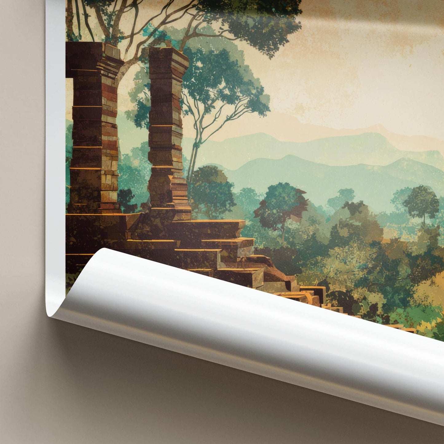 Vat Phou Poster - Laos Travel Art - Ancient Ruin Steps Wall Decor