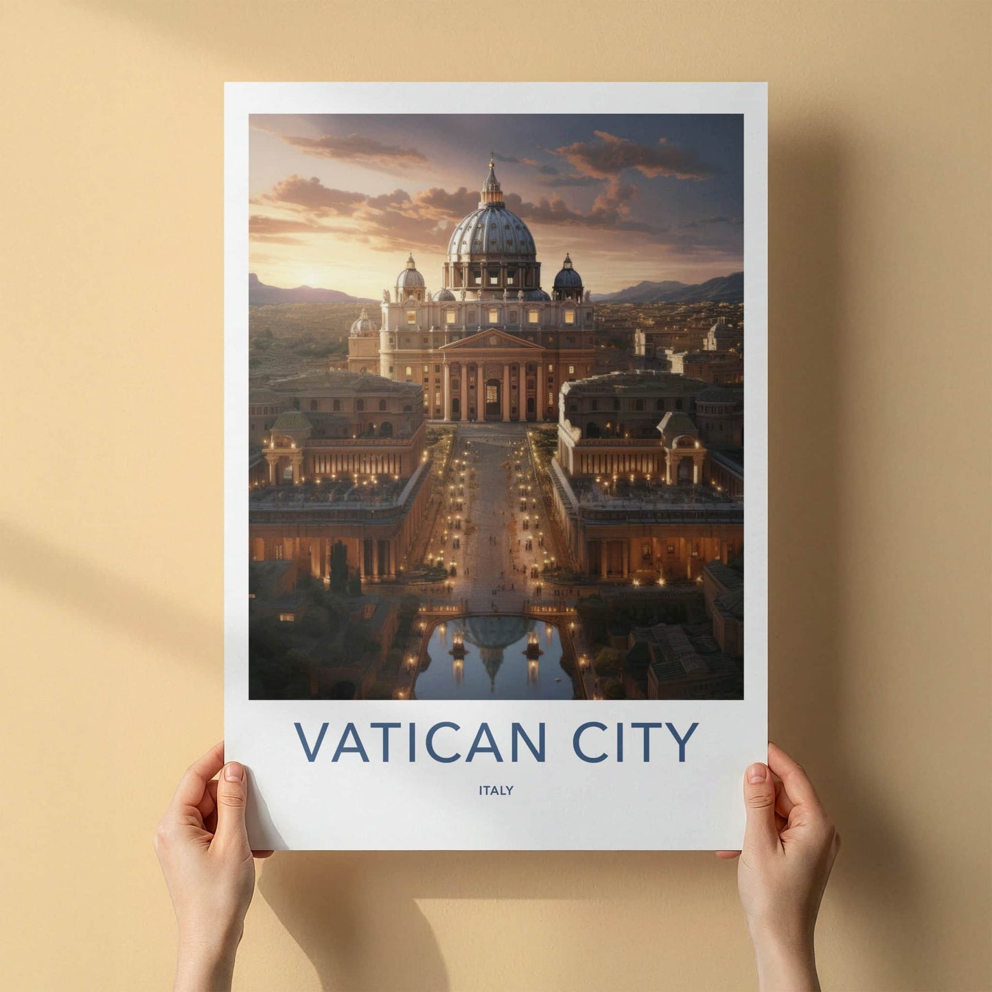 Vatican City Poster - Italy Travel Art - Grand Basilica Sunset Home Decor
