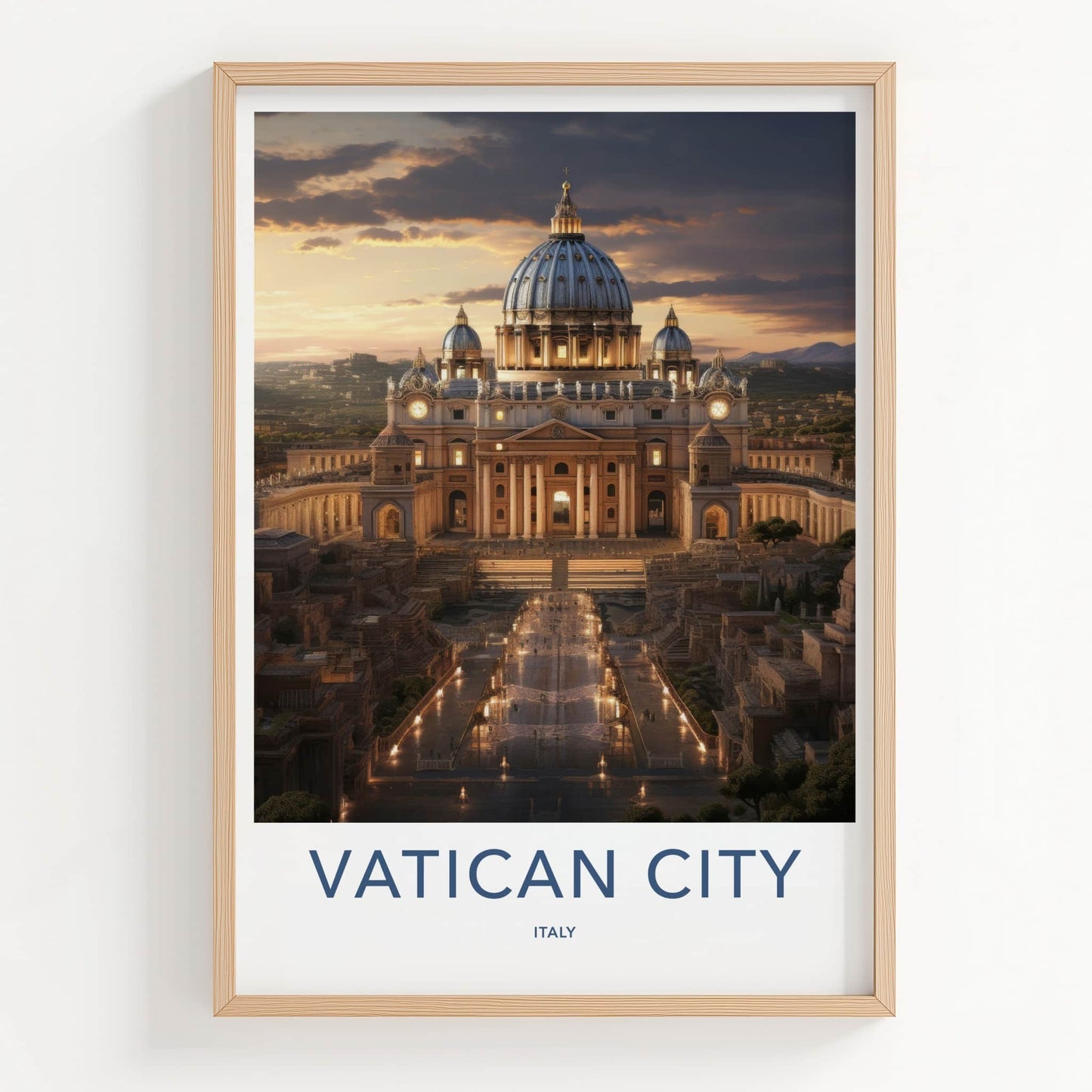 Vatican City Poster - Italy Travel Art - Grand Basilica Sunset Home Decor
