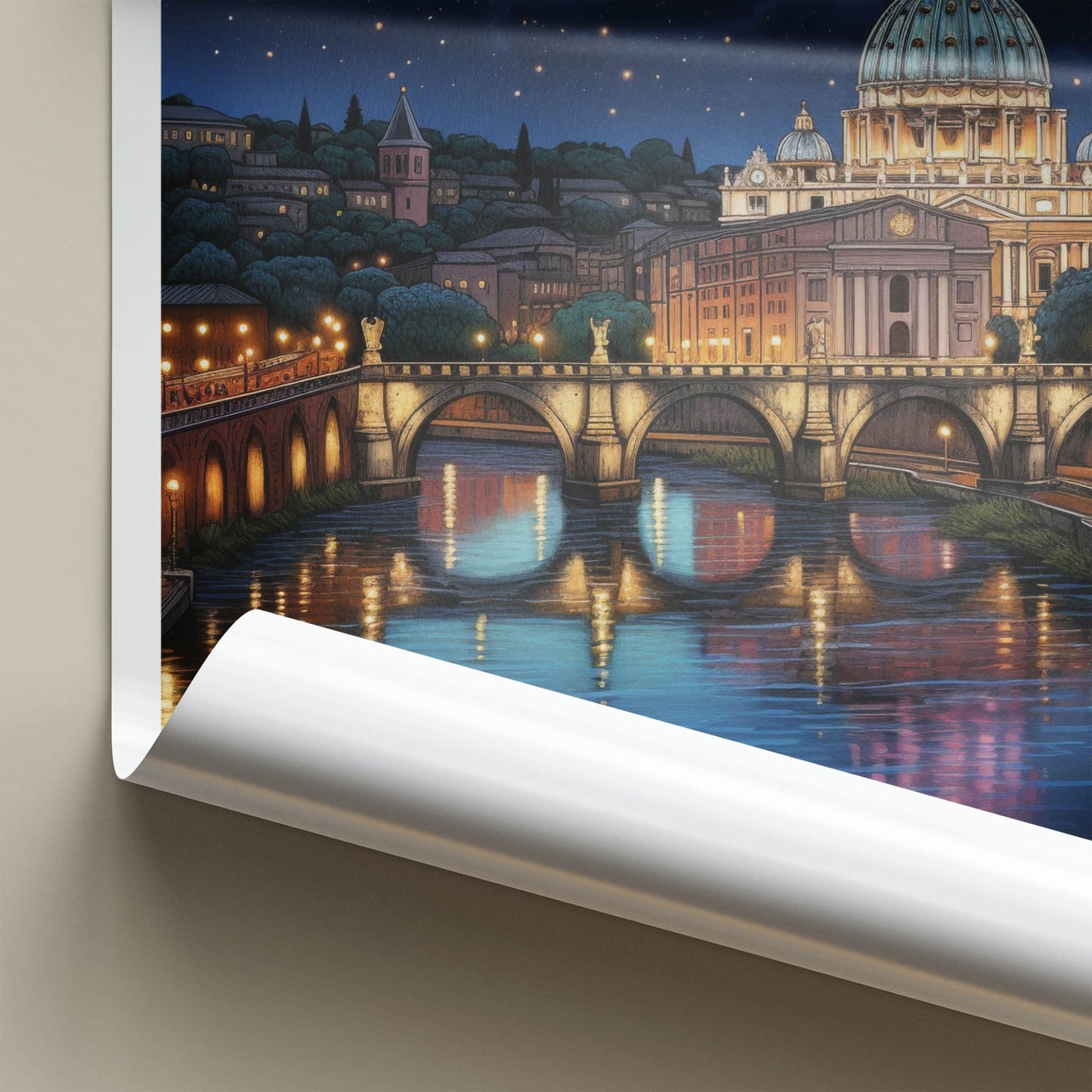 Vatican City Poster - Italy Travel Art - Starry River Basilica Home Decor
