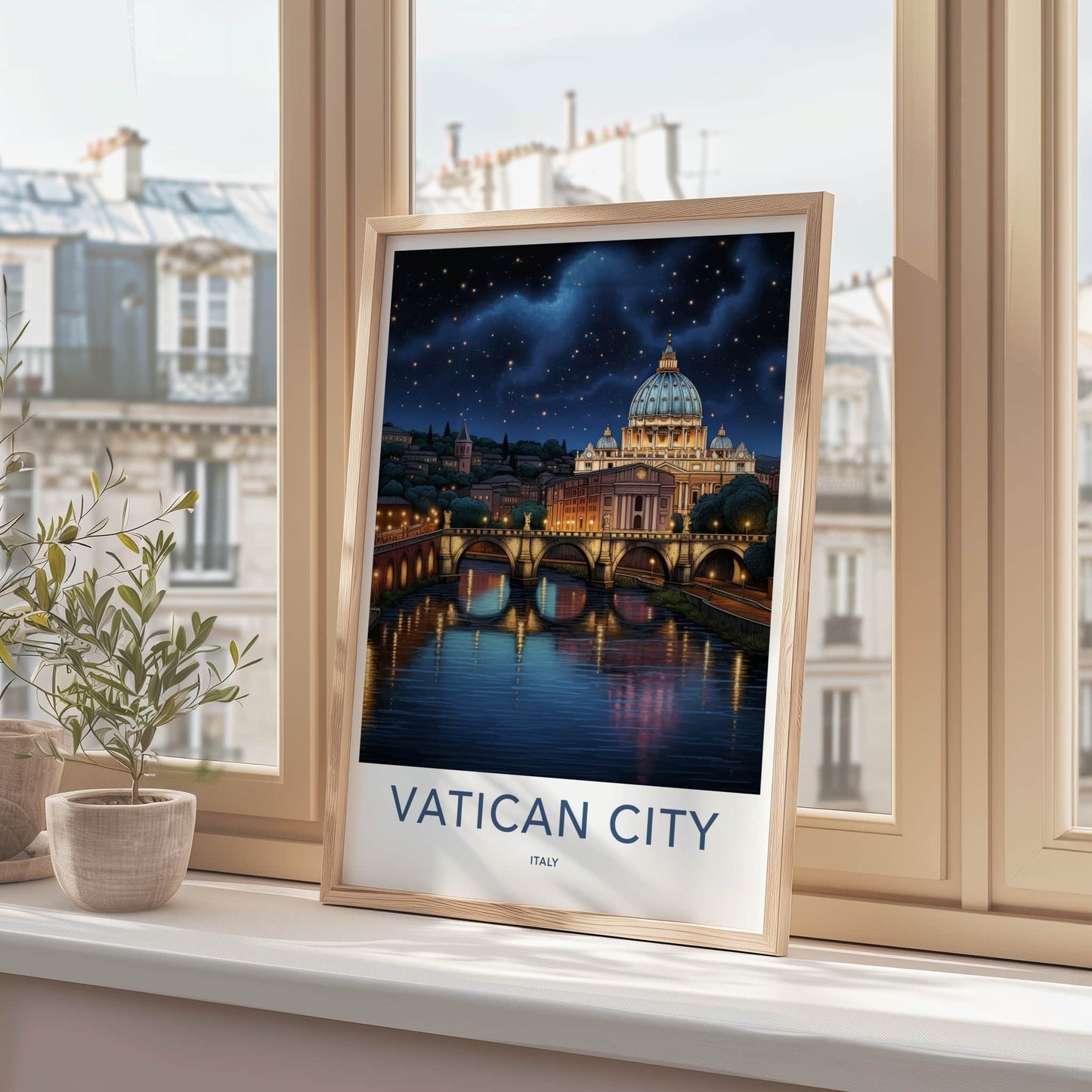 Vatican City Poster - Italy Travel Art - Starry River Basilica Home Decor