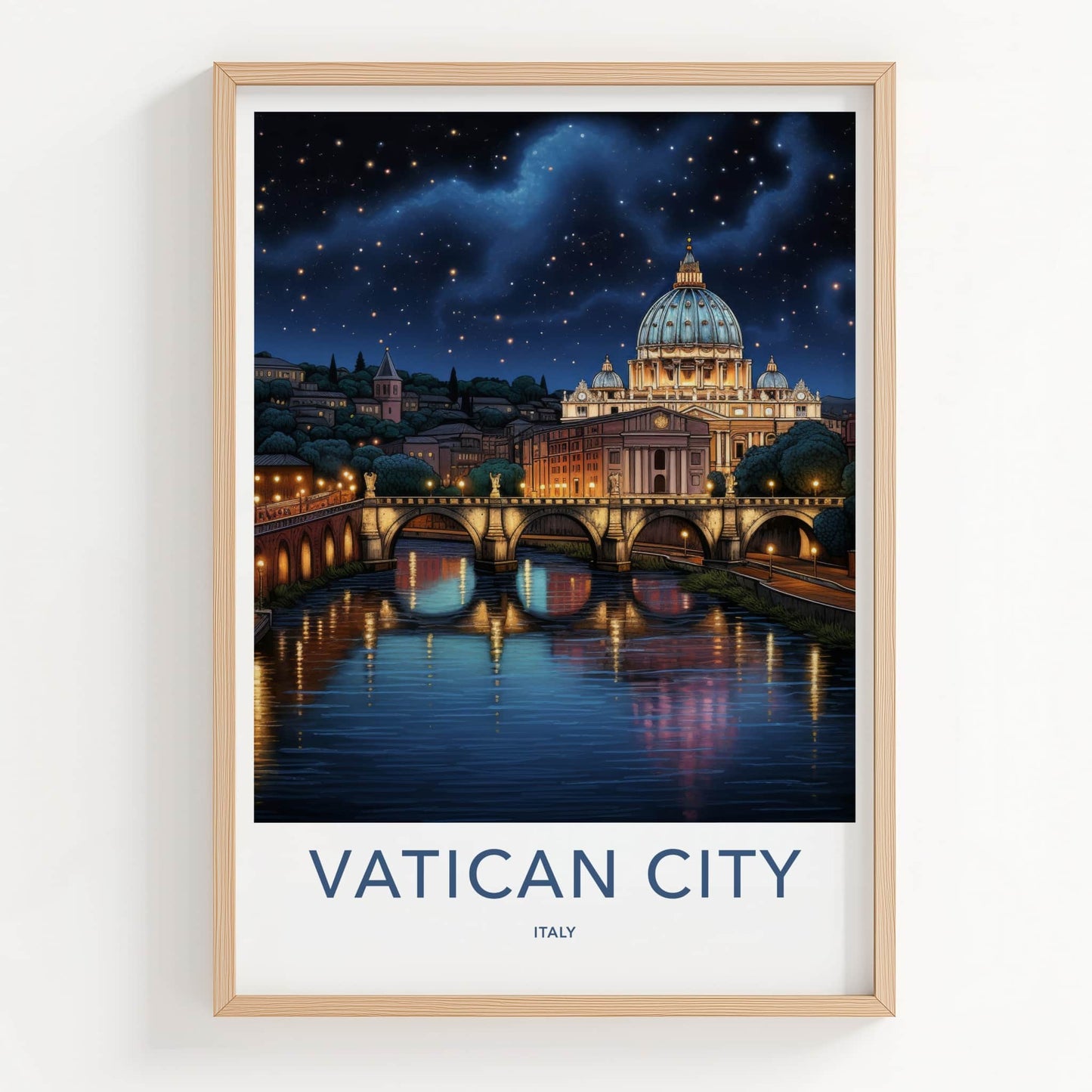 Vatican City Poster - Italy Travel Art - Starry River Basilica Home Decor